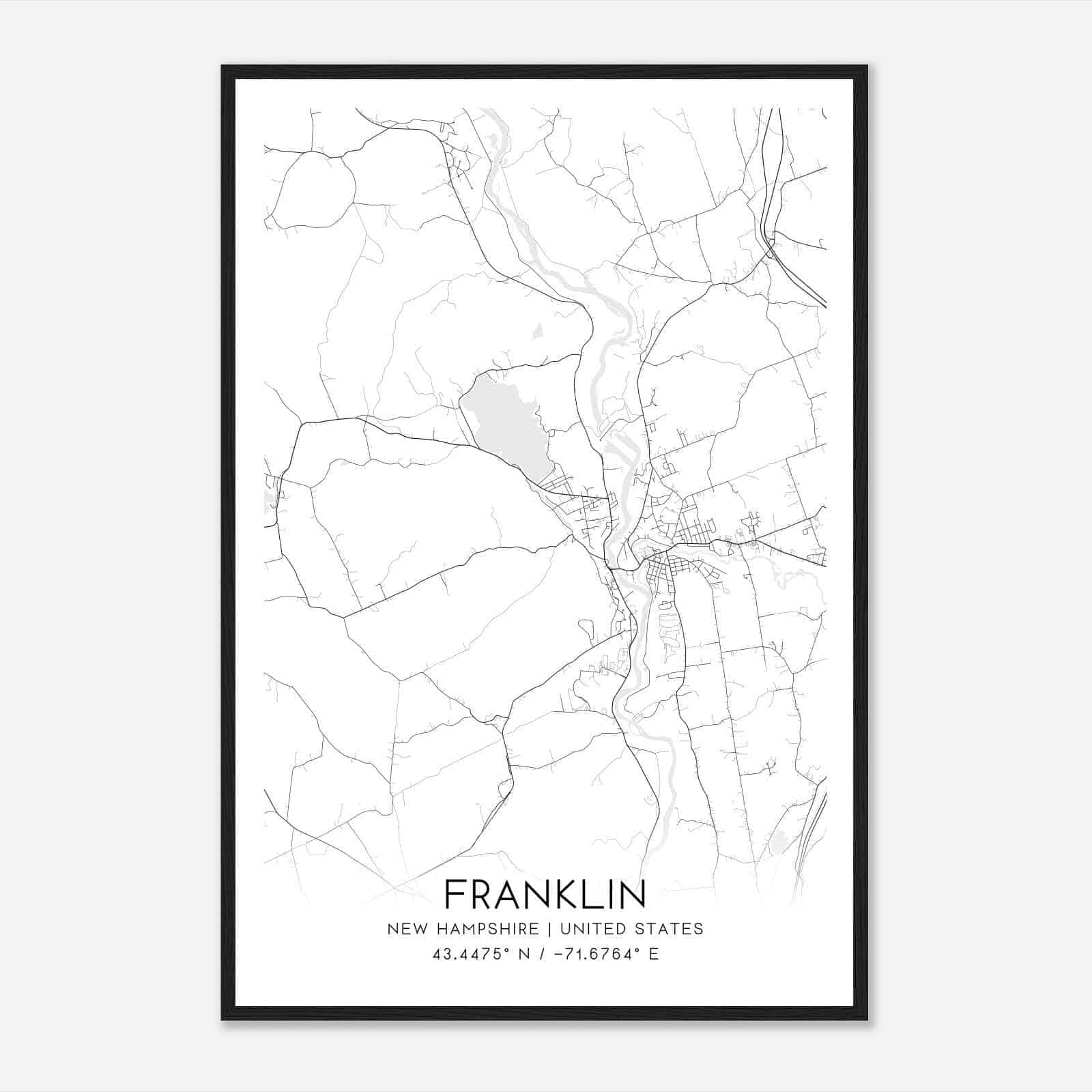 Franklin New Hampshire Map Poster, Modern Home Decor Wall Art Print