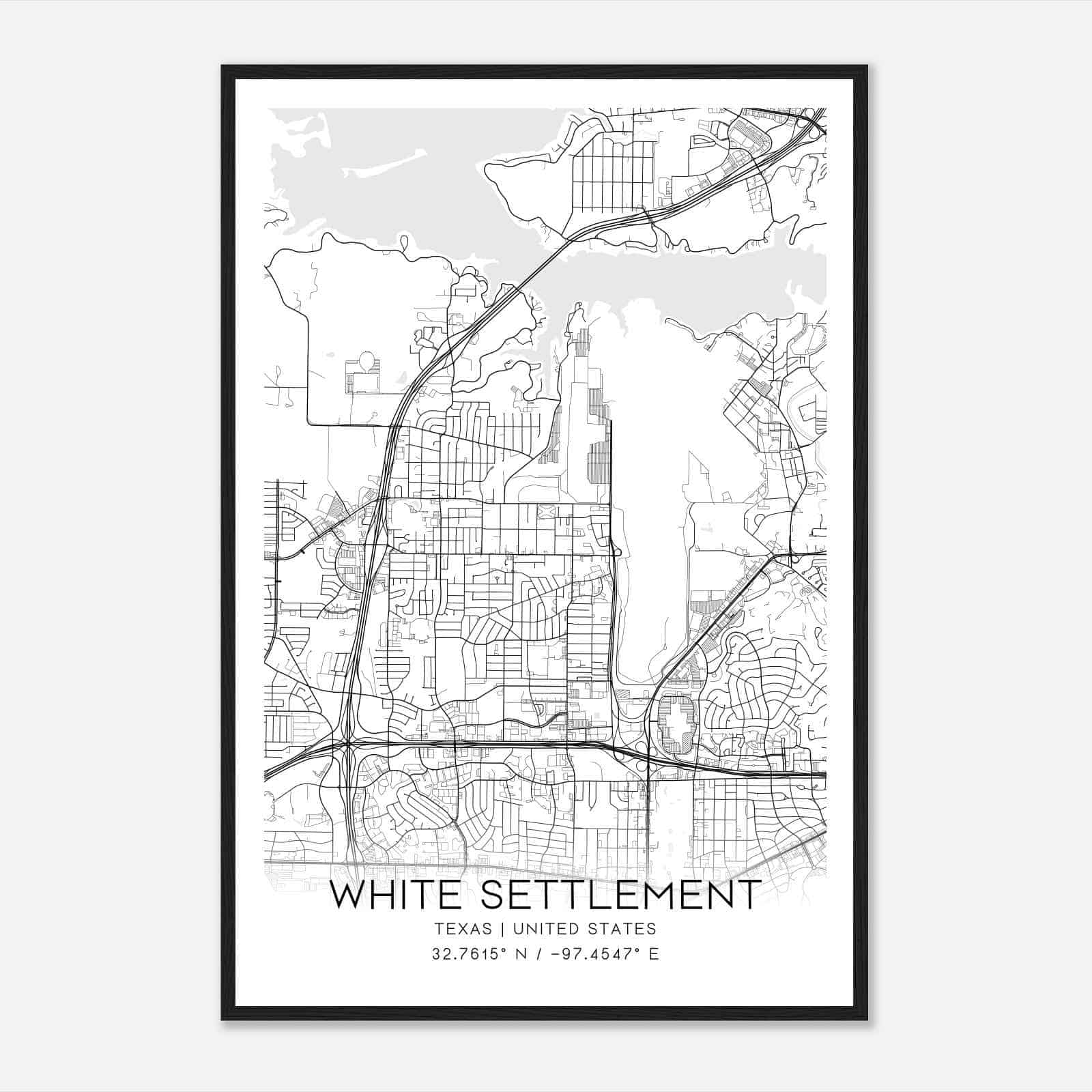 White Settlement Texas Map Poster, Modern Home Decor Wall Art Print