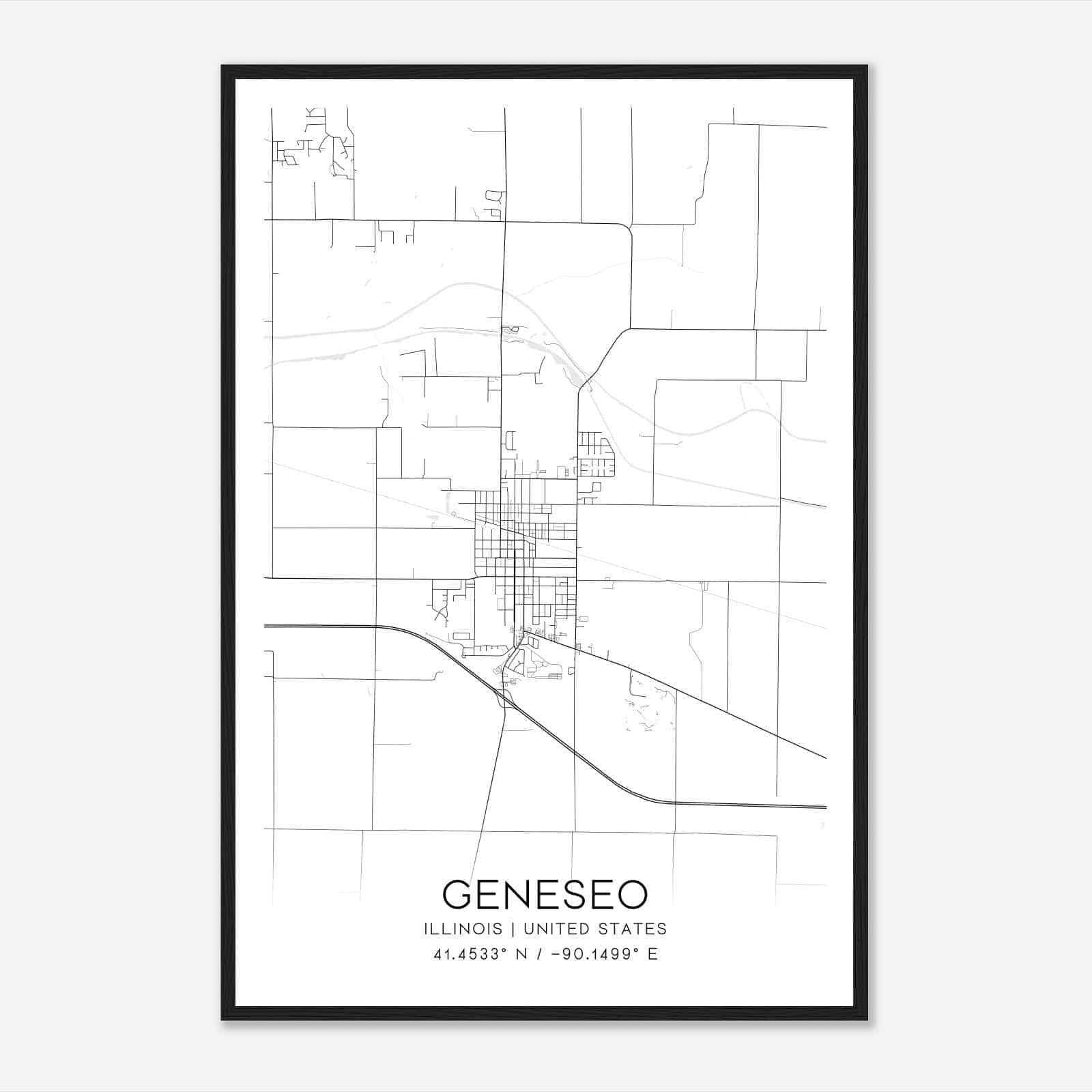 Geneseo Illinois Map Poster, Modern Home Decor Wall Art Print