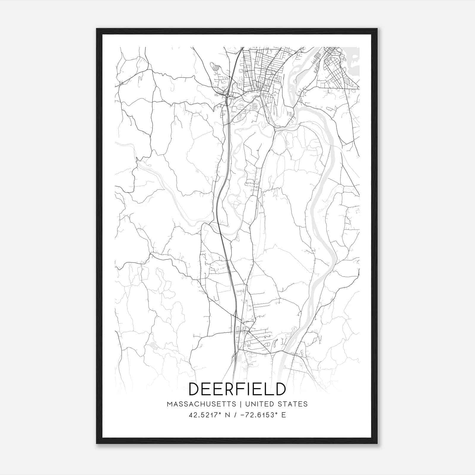 Deerfield Massachusetts Map Poster, Modern Home Decor Wall Art Print