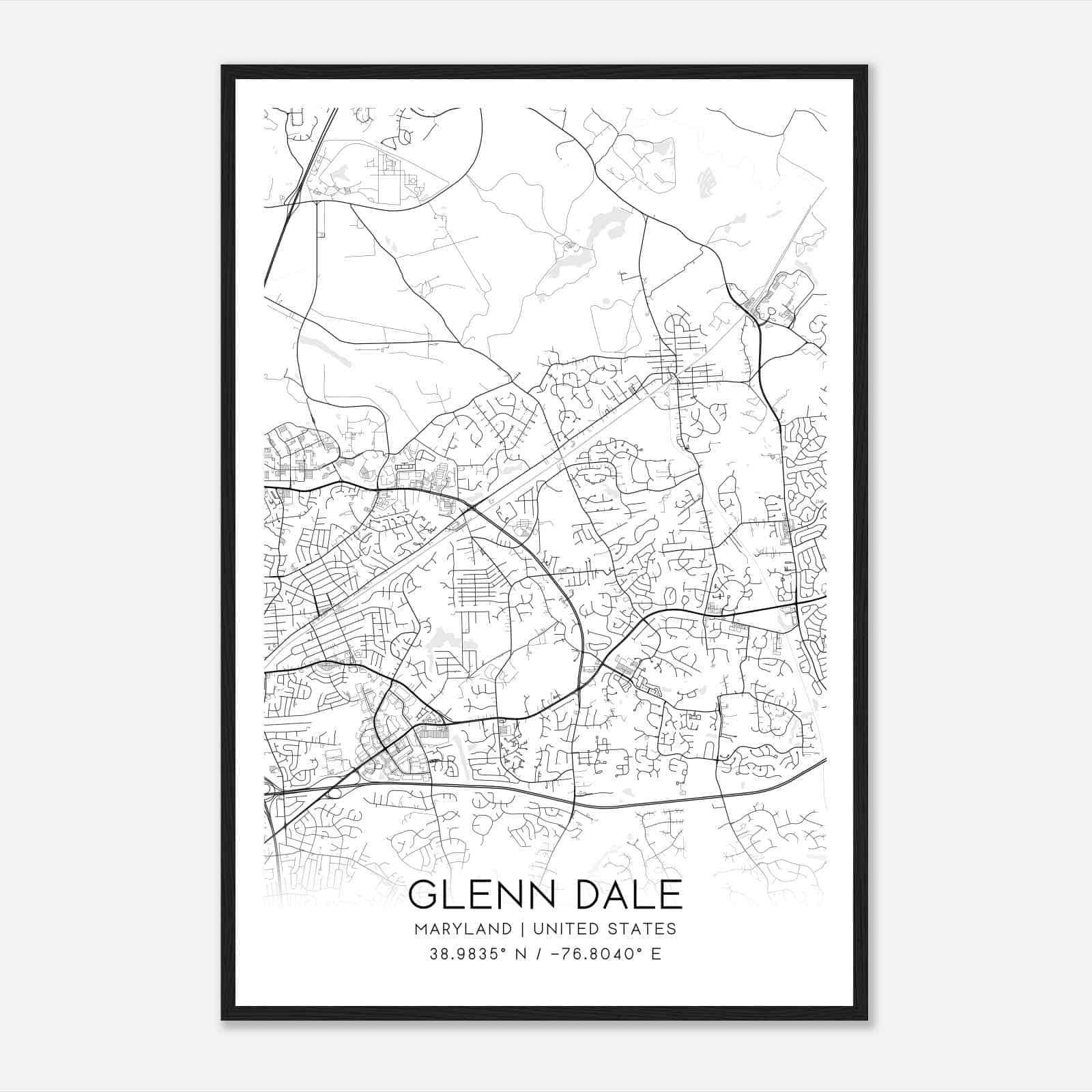Glenn Dale Maryland Map Poster, Modern Home Decor Wall Art Print