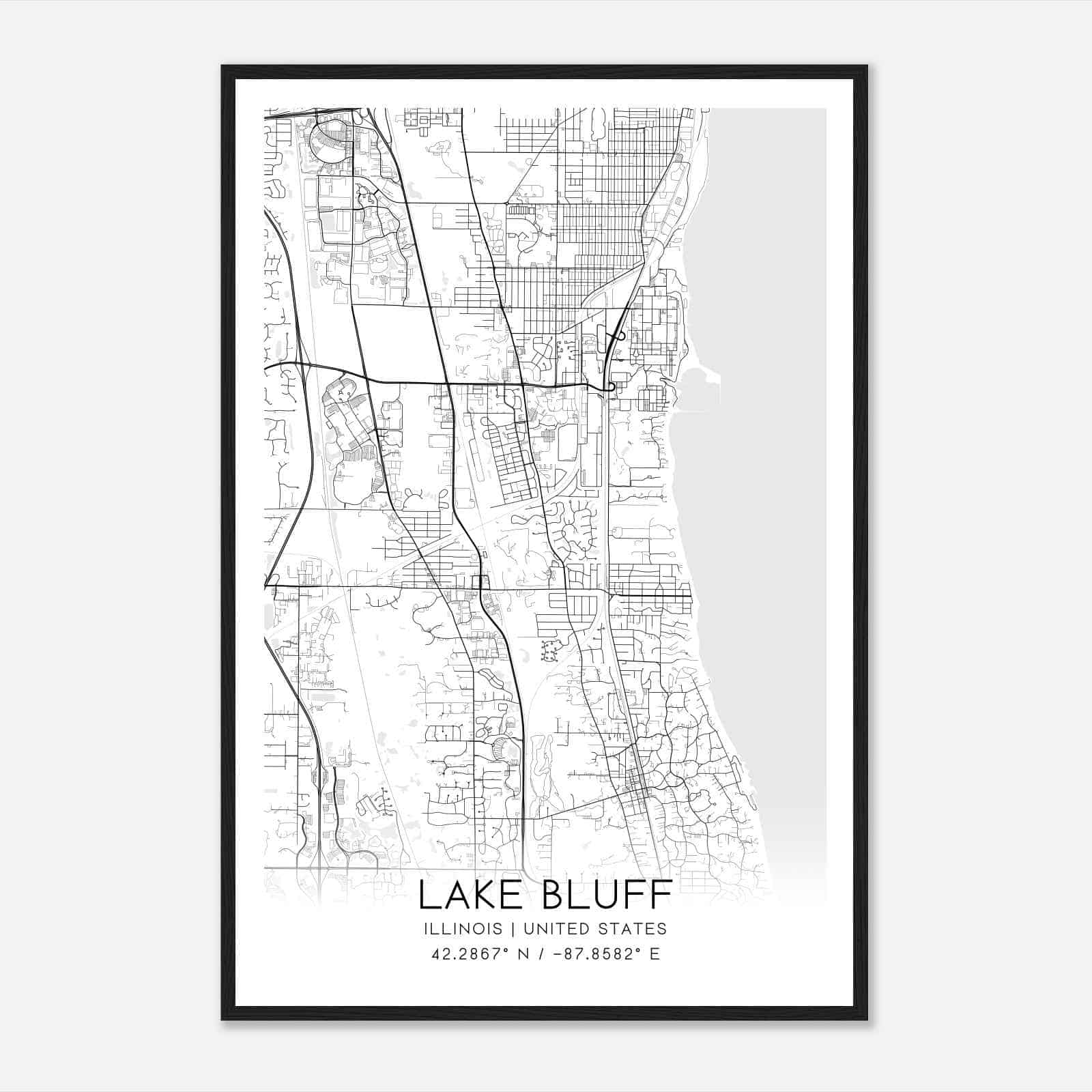 Lake Bluff Illinois Map Poster, Modern Home Decor Wall Art Print
