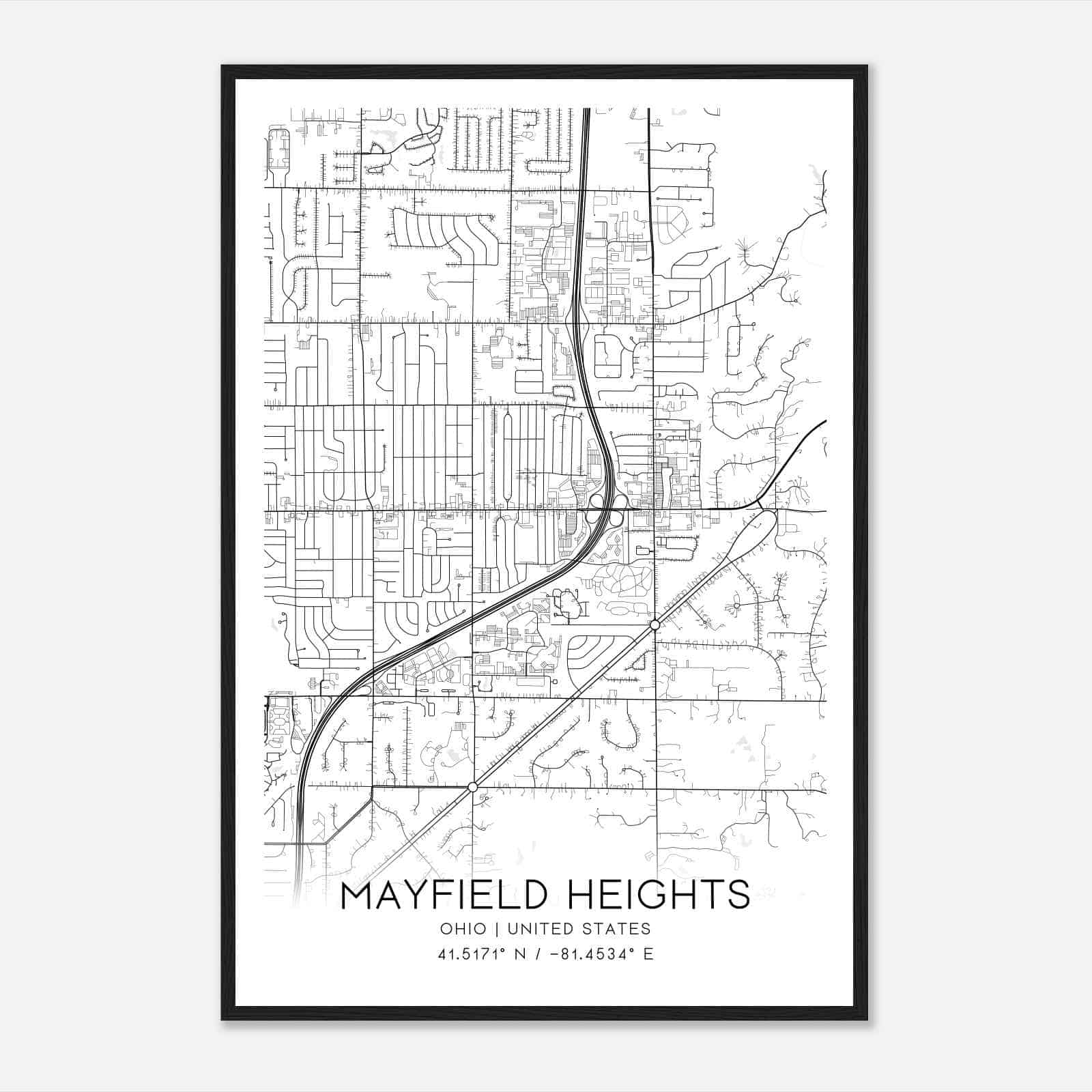 Mayfield Heights Ohio Map Poster, Modern Home Decor Wall Art Print Mayfield Heights Ohio Map Poster, Modern Home Decor Wall Art Print