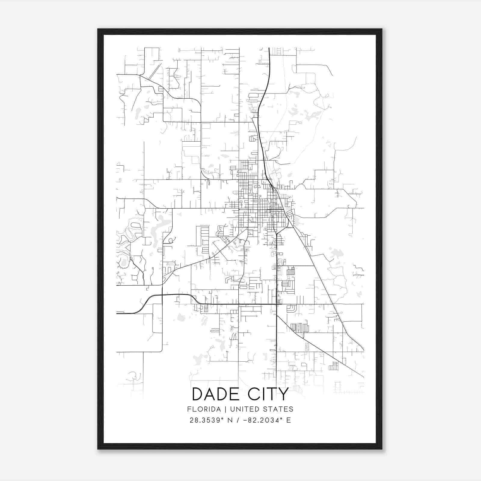 Dade City Florida Map Poster, Modern Home Decor Wall Art Print