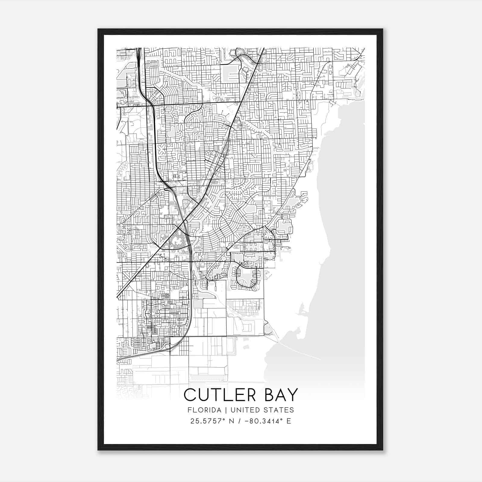 Cutler Bay Florida Map Poster, Modern Home Decor Wall Art Print
