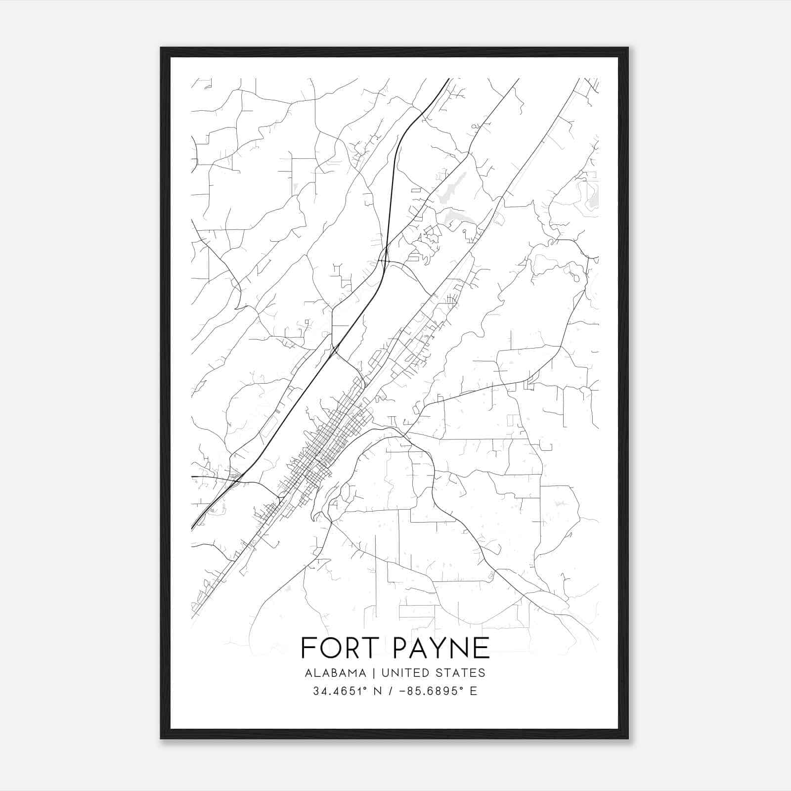 Fort Payne Alabama Map Poster, Modern Home Decor Wall Art Print