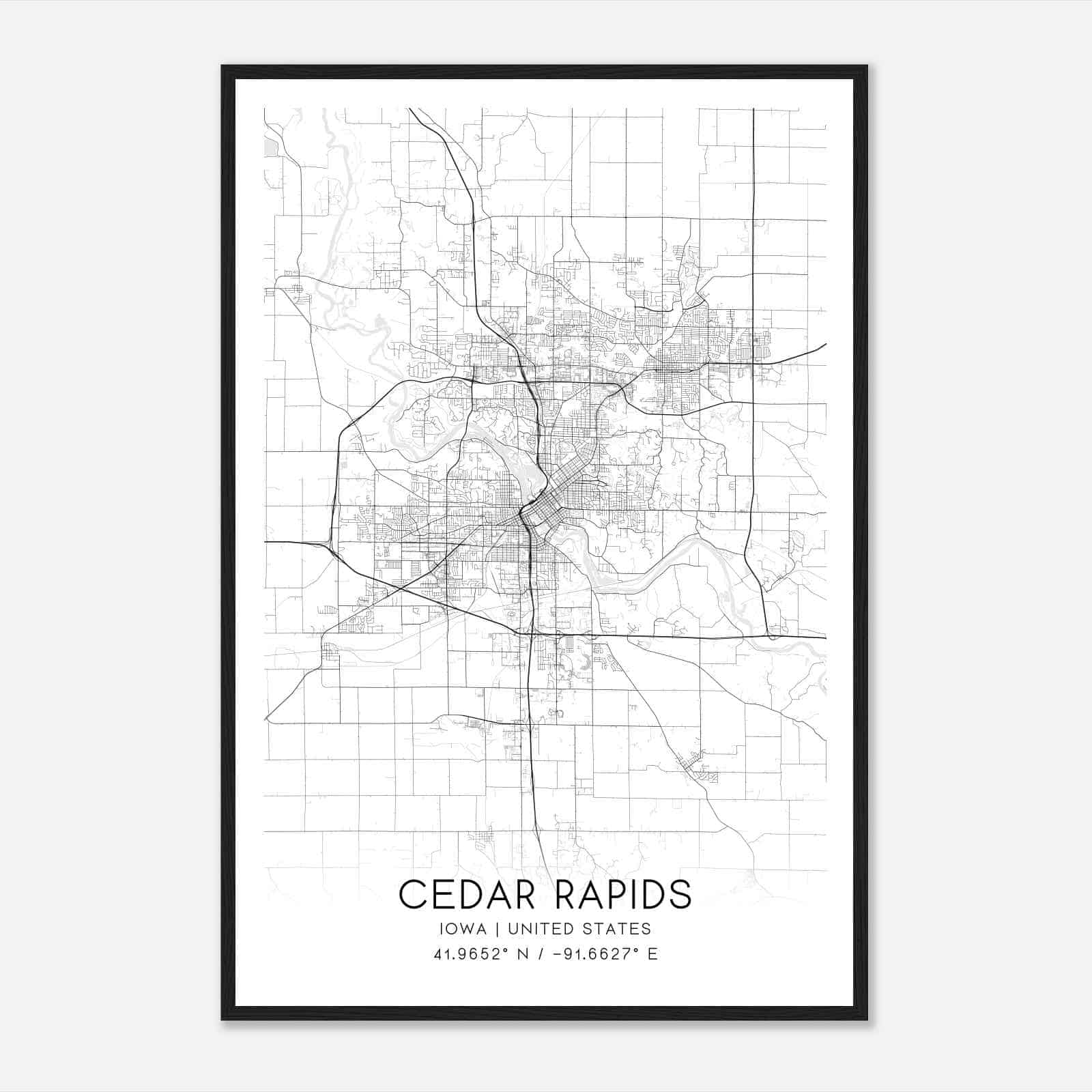 Cedar Rapids Iowa Map Poster, Modern Home Decor Wall Art Print