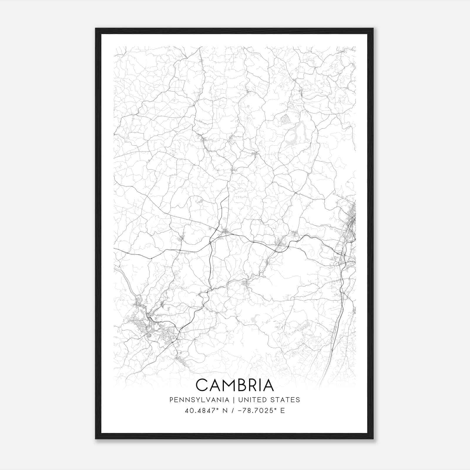 Cambria Pennsylvania Map Poster, Modern Home Decor Wall Art Print