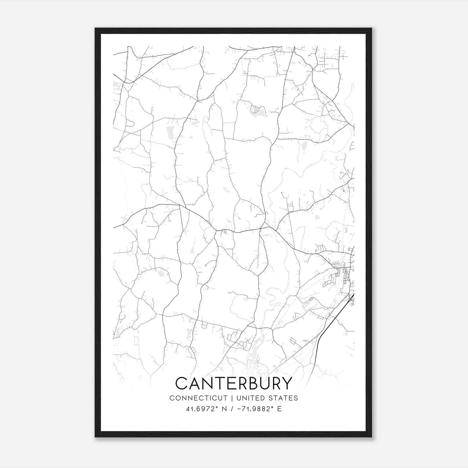 Canterbury Connecticut Map Poster, Modern Home Decor Wall Art Print