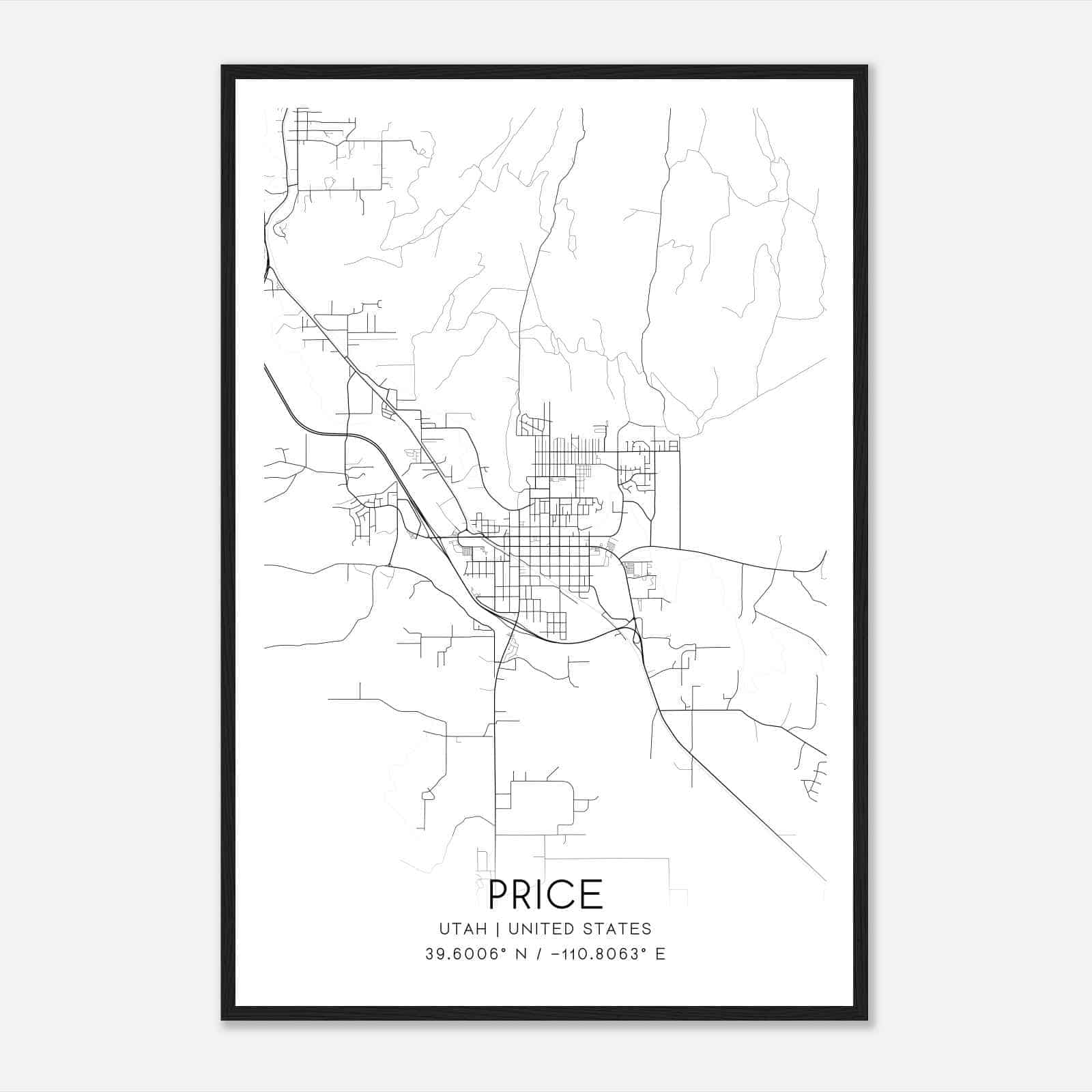 Price Utah Map Poster, Modern Home Decor Wall Art Print Price Utah Map Poster, Modern Home Decor Wall Art Print