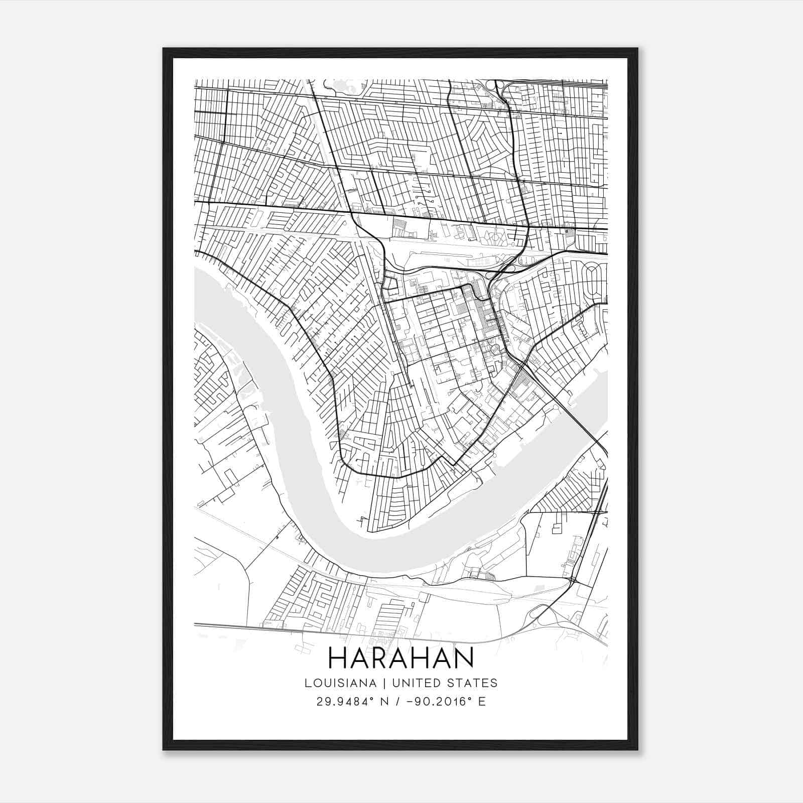 Harahan Louisiana Map Poster, Modern Home Decor Wall Art Print