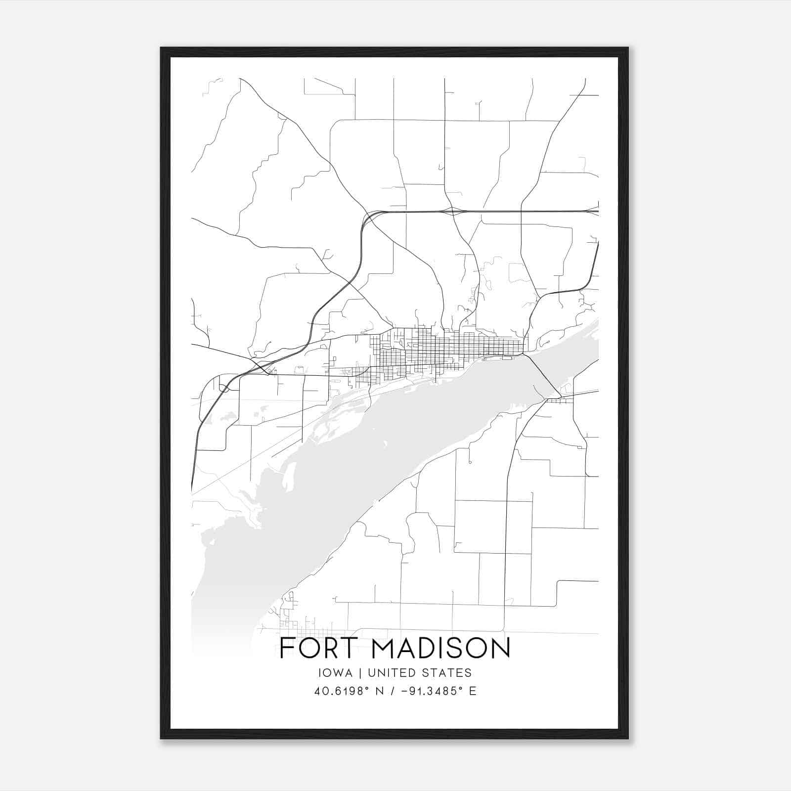 Fort Madison Iowa Map Poster, Modern Home Decor Wall Art Print