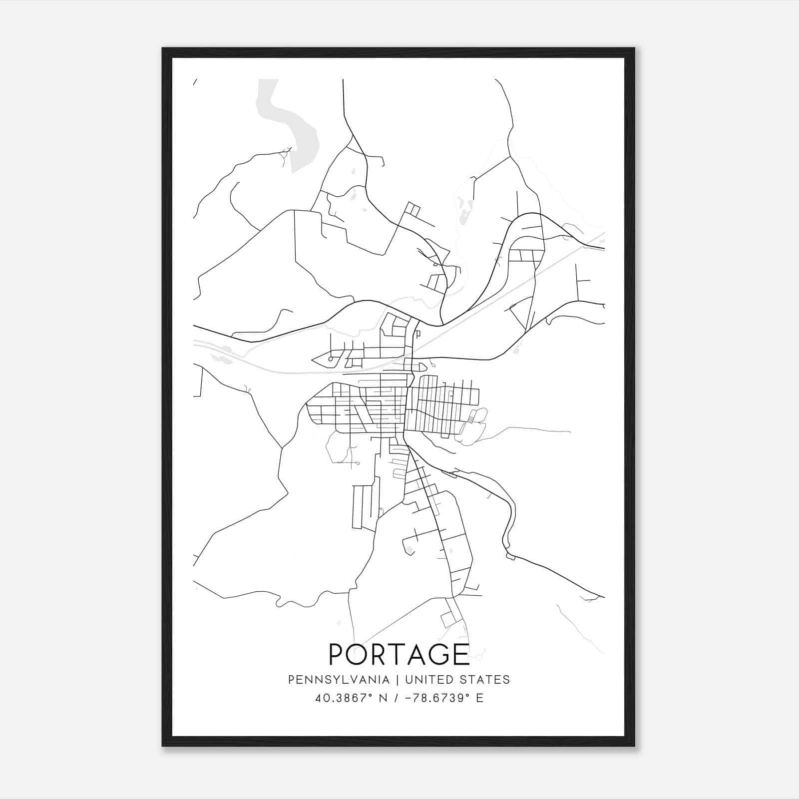 Portage Pennsylvania Map Poster, Modern Home Decor Wall Art Print Portage Pennsylvania Map Poster, Modern Home Decor Wall Art Print