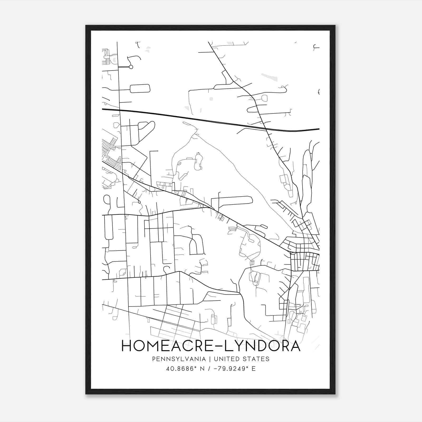 Homeacre-Lyndora Pennsylvania Map Poster, Modern Home Decor Wall Art Print