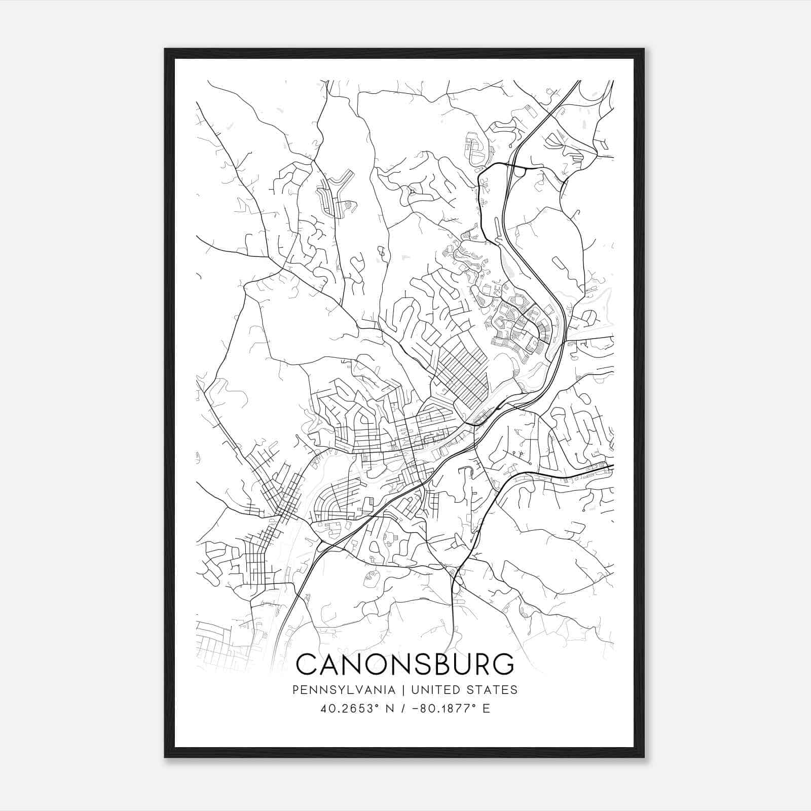 Canonsburg Pennsylvania Map Poster, Modern Home Decor Wall Art Print
