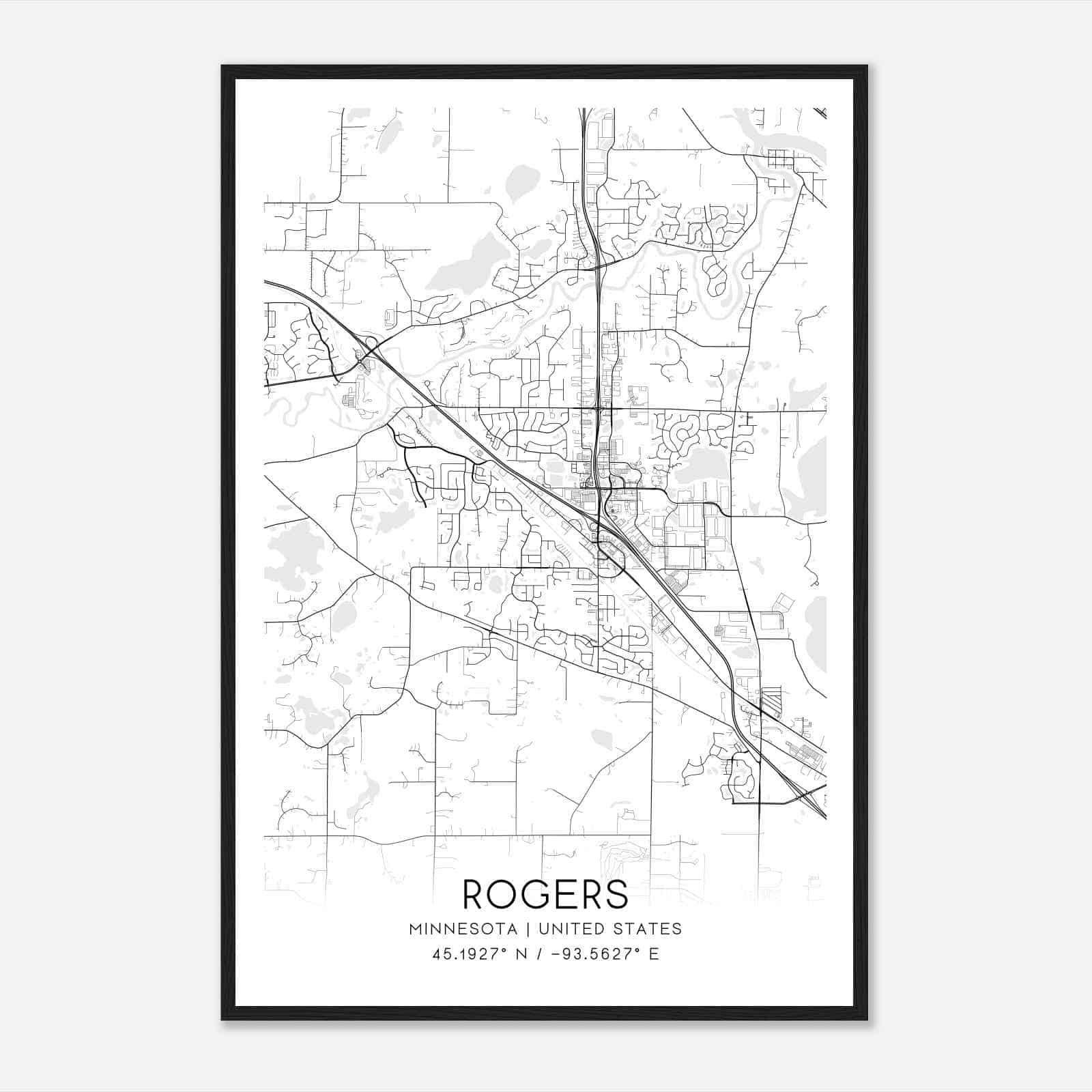 Rogers Minnesota Map Poster, Modern Home Decor Wall Art Print