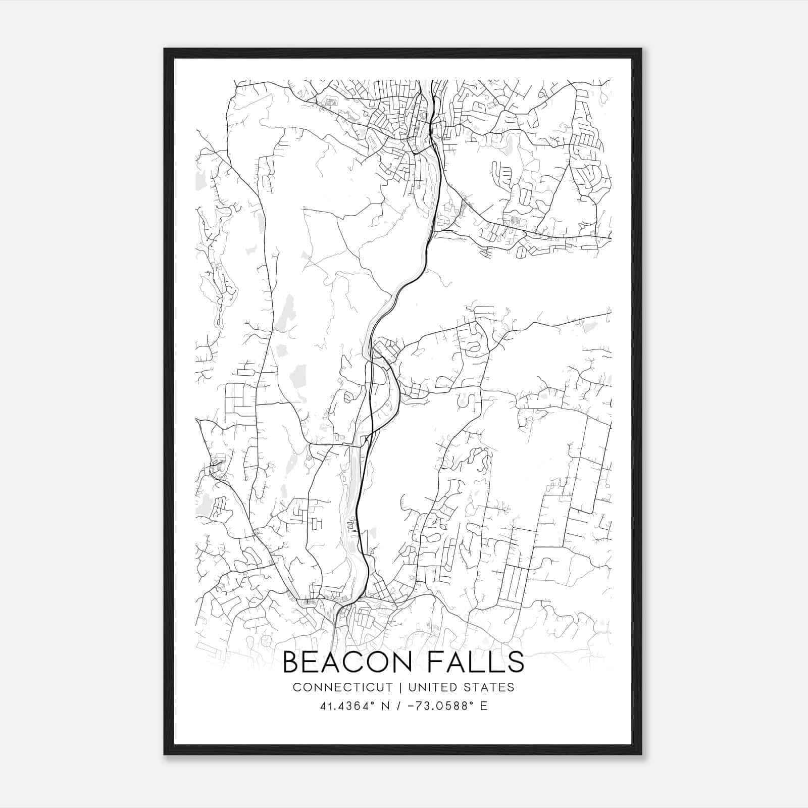 Beacon Falls Connecticut Map Poster, Modern Home Decor Wall Art Print