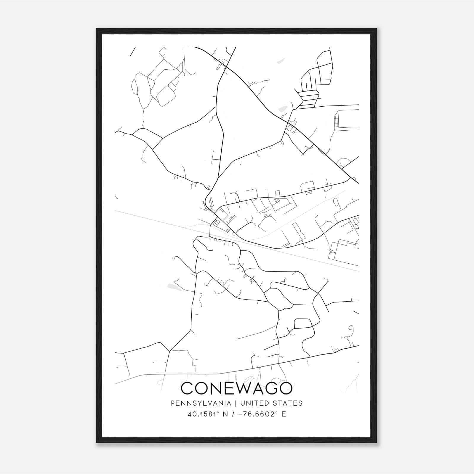 Conewago Pennsylvania Map Poster, Modern Home Decor Wall Art Print