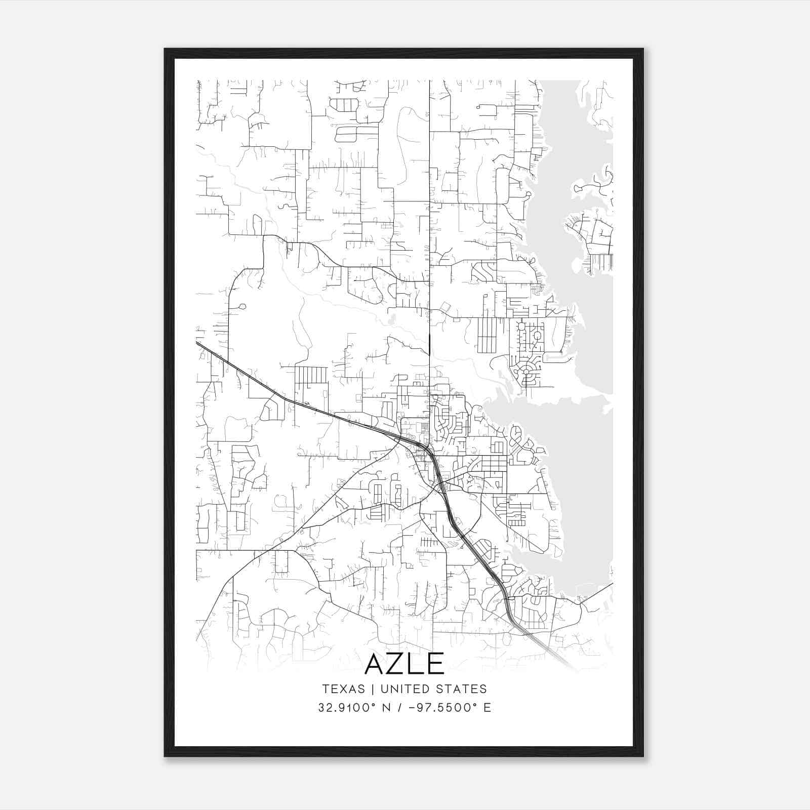 Azle Texas Map Poster, Modern Home Decor Wall Art Print