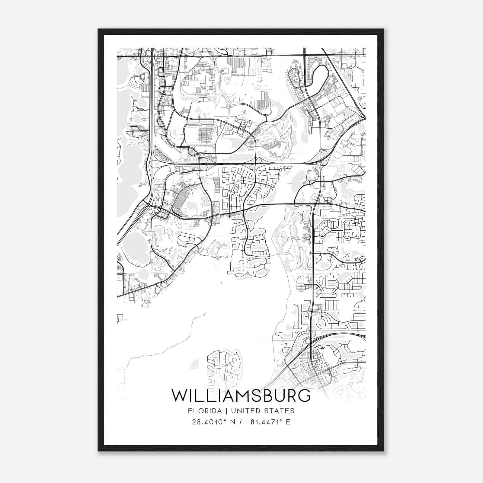 Williamsburg Florida Map Poster, Modern Home Decor Wall Art Print