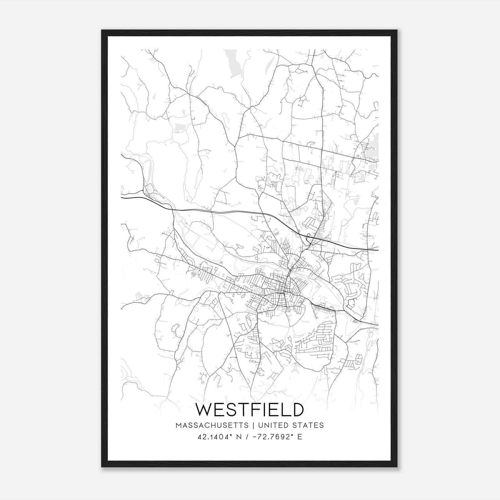 Westfield Massachusetts Map Poster, Modern Home Decor Wall Art Print