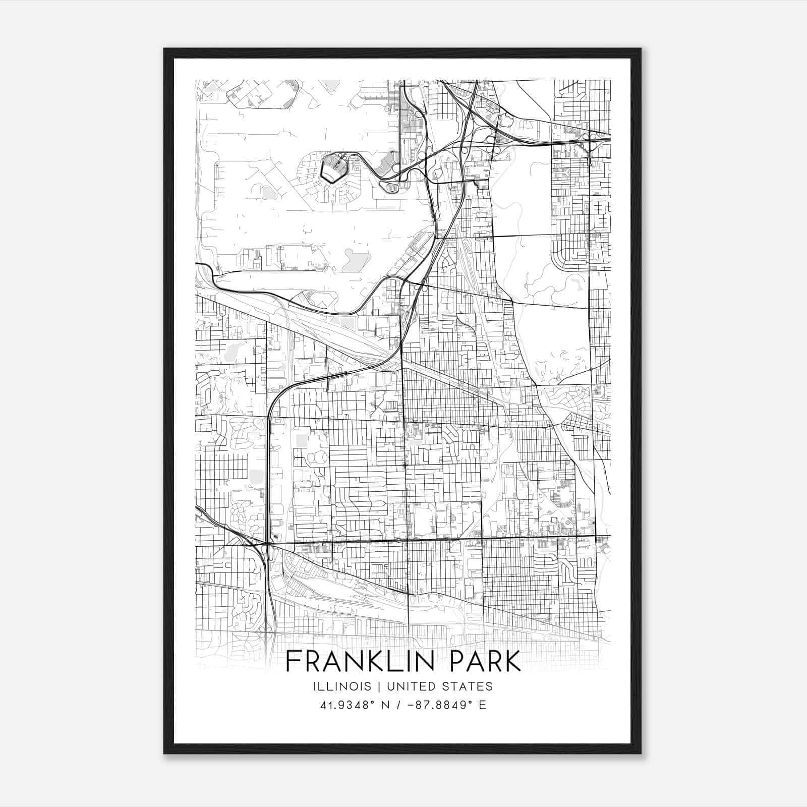 Franklin Park Illinois Map Poster, Modern Home Decor Wall Art Print