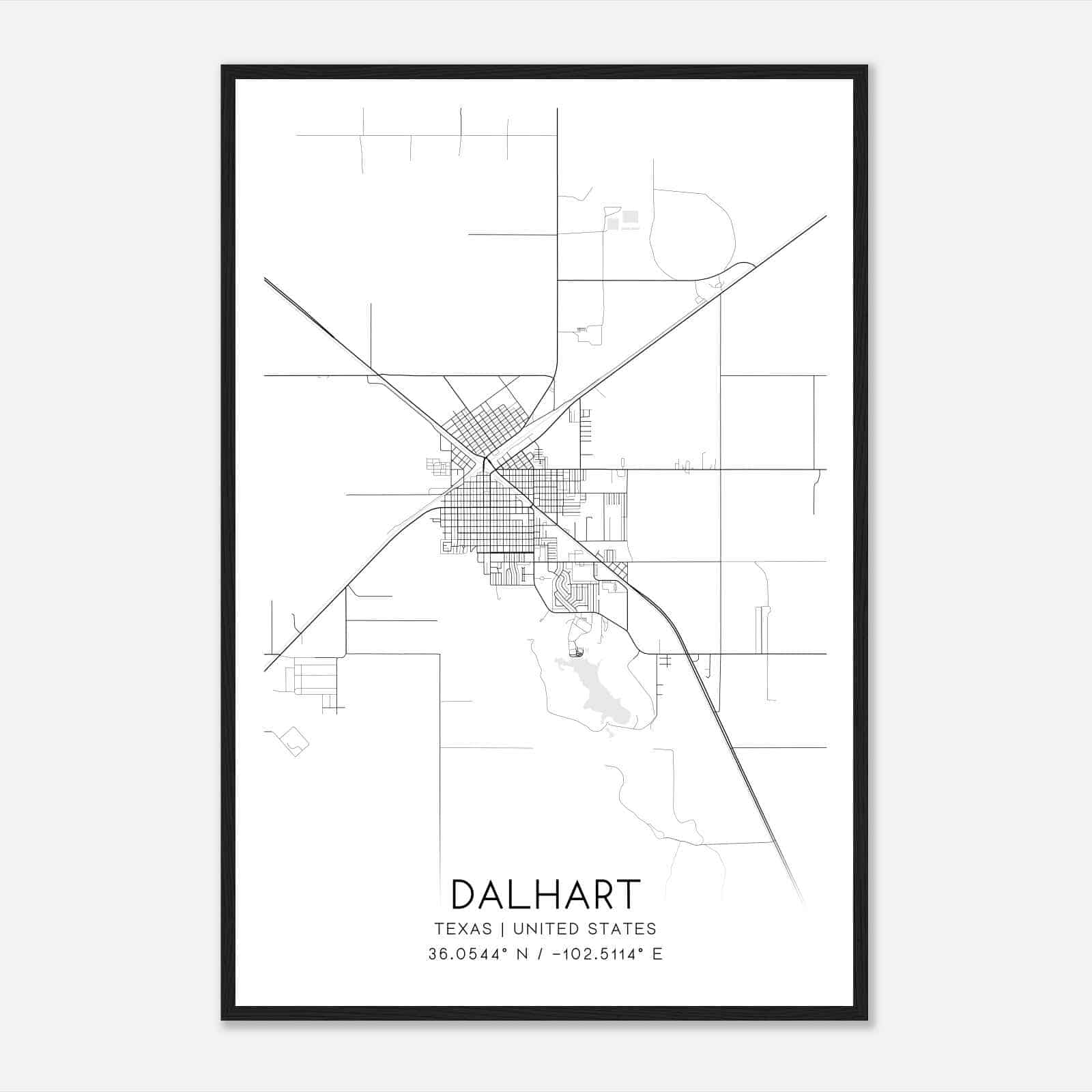 Dalhart Texas Map Poster, Modern Home Decor Wall Art Print