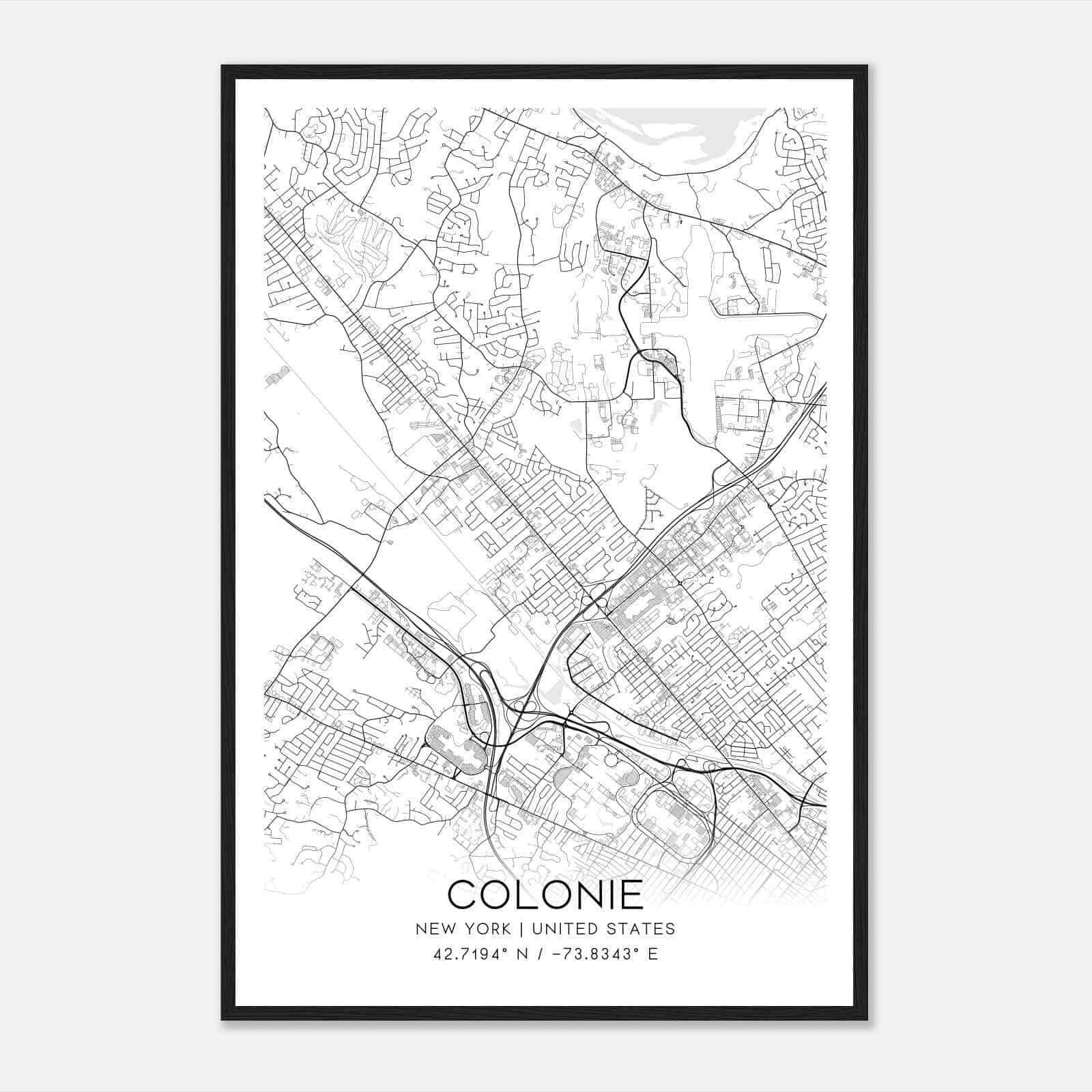 Colonie New York Map Poster, Modern Home Decor Wall Art Print