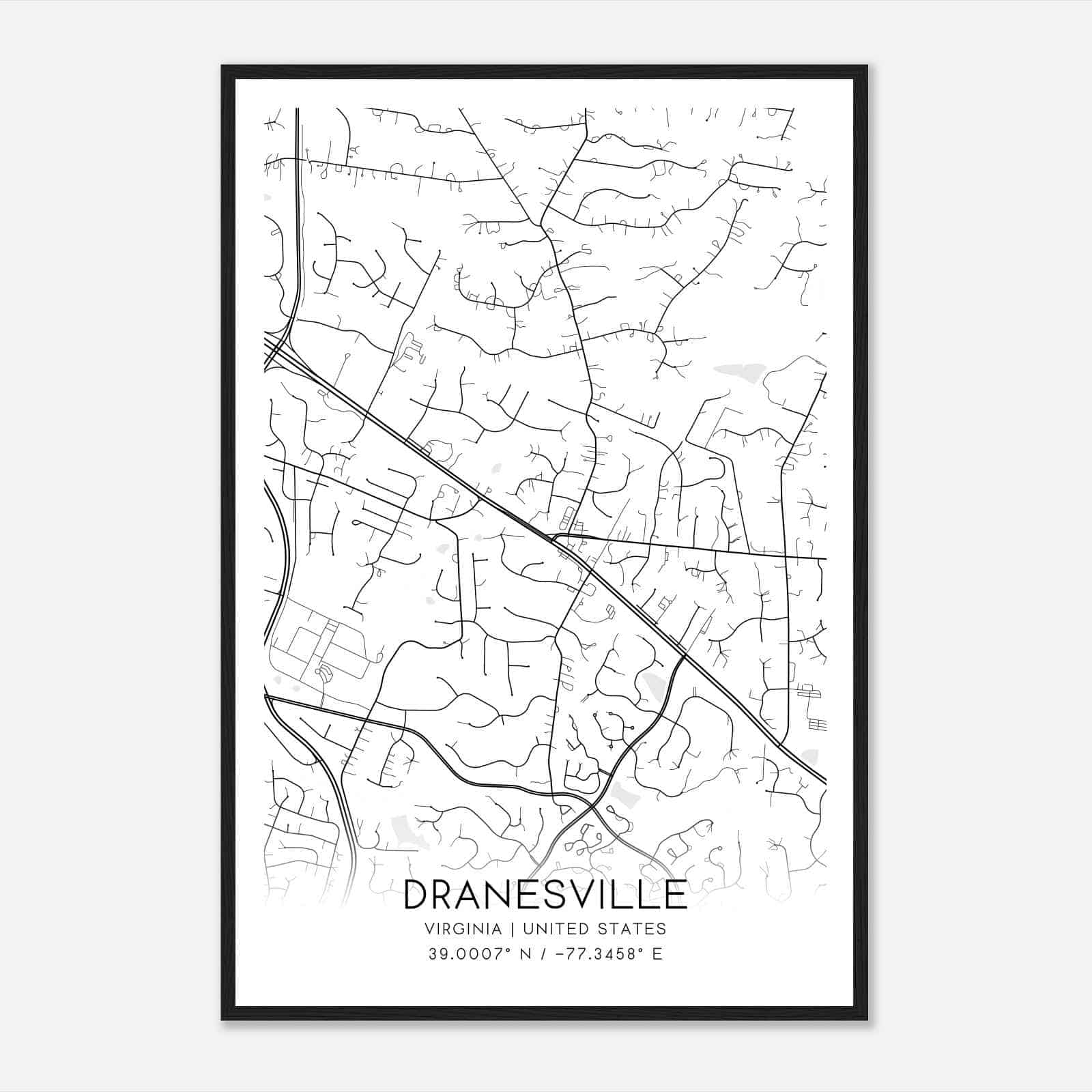 Dranesville Virginia Map Poster, Modern Home Decor Wall Art Print