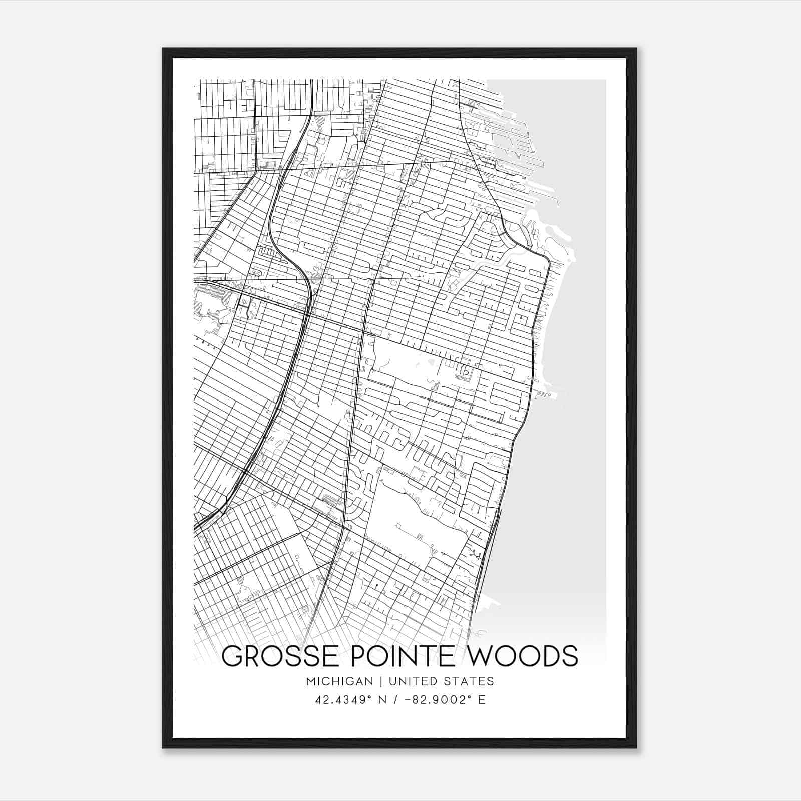 Grosse Pointe Woods Michigan Map Poster, Modern Home Decor Wall Art Print