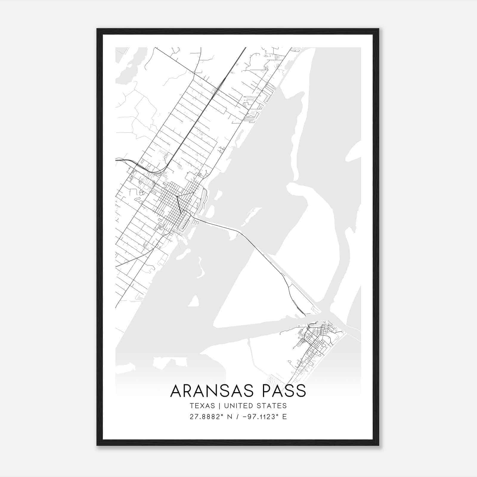 Aransas Pass Texas Map Poster, Modern Home Decor Wall Art Print