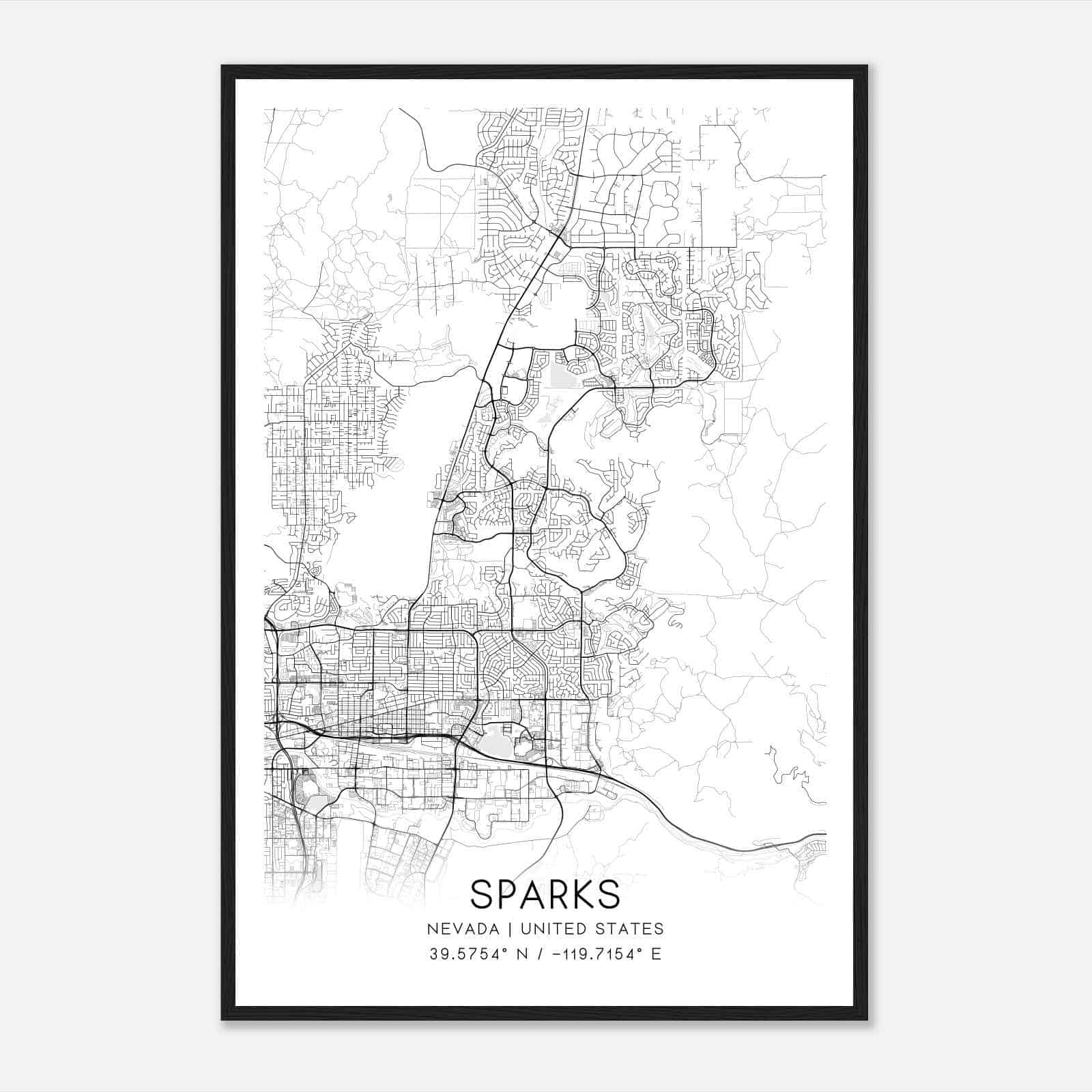 Sparks Nevada Map Poster, Modern Home Decor Wall Art Print