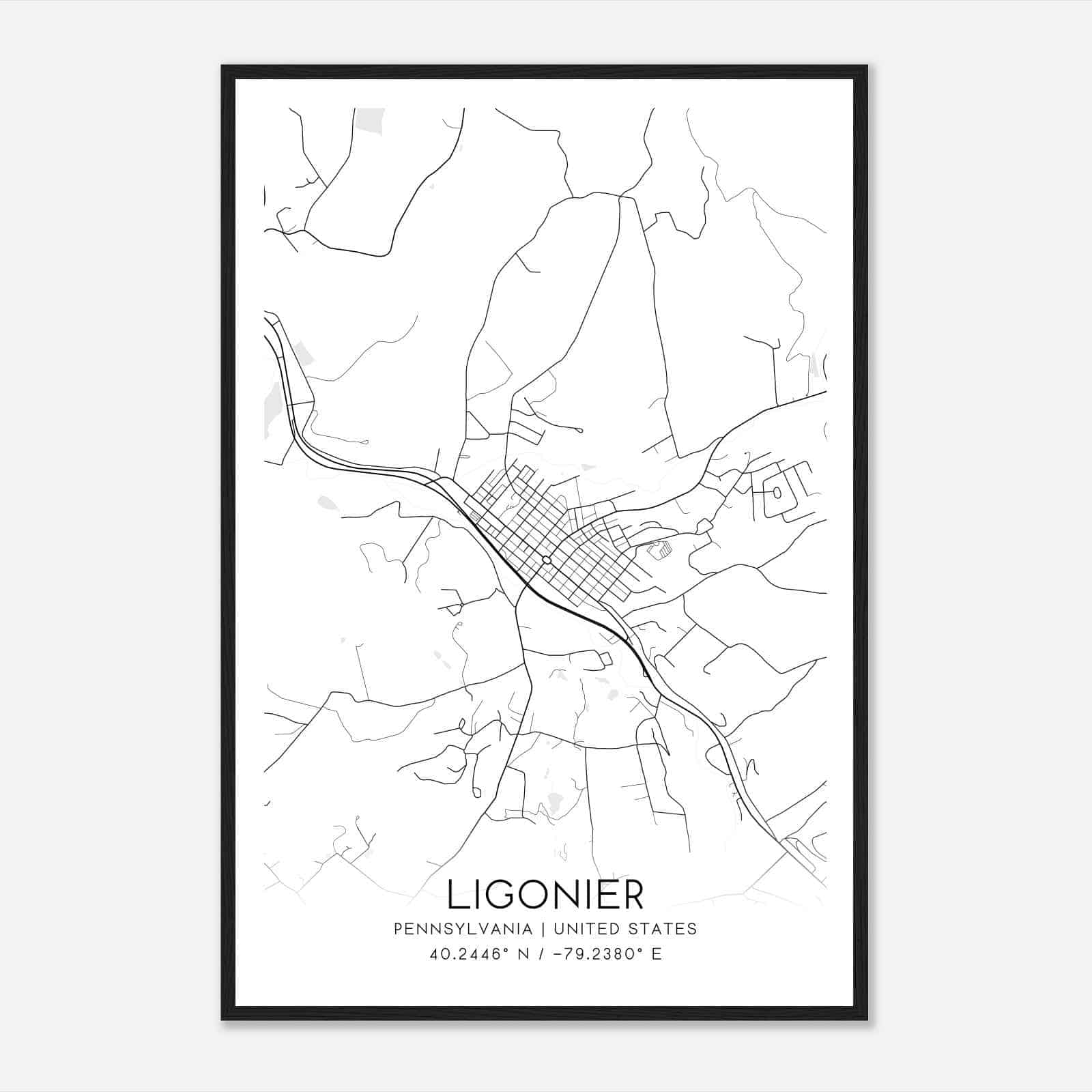 Ligonier Pennsylvania Map Poster, Modern Home Decor Wall Art Print