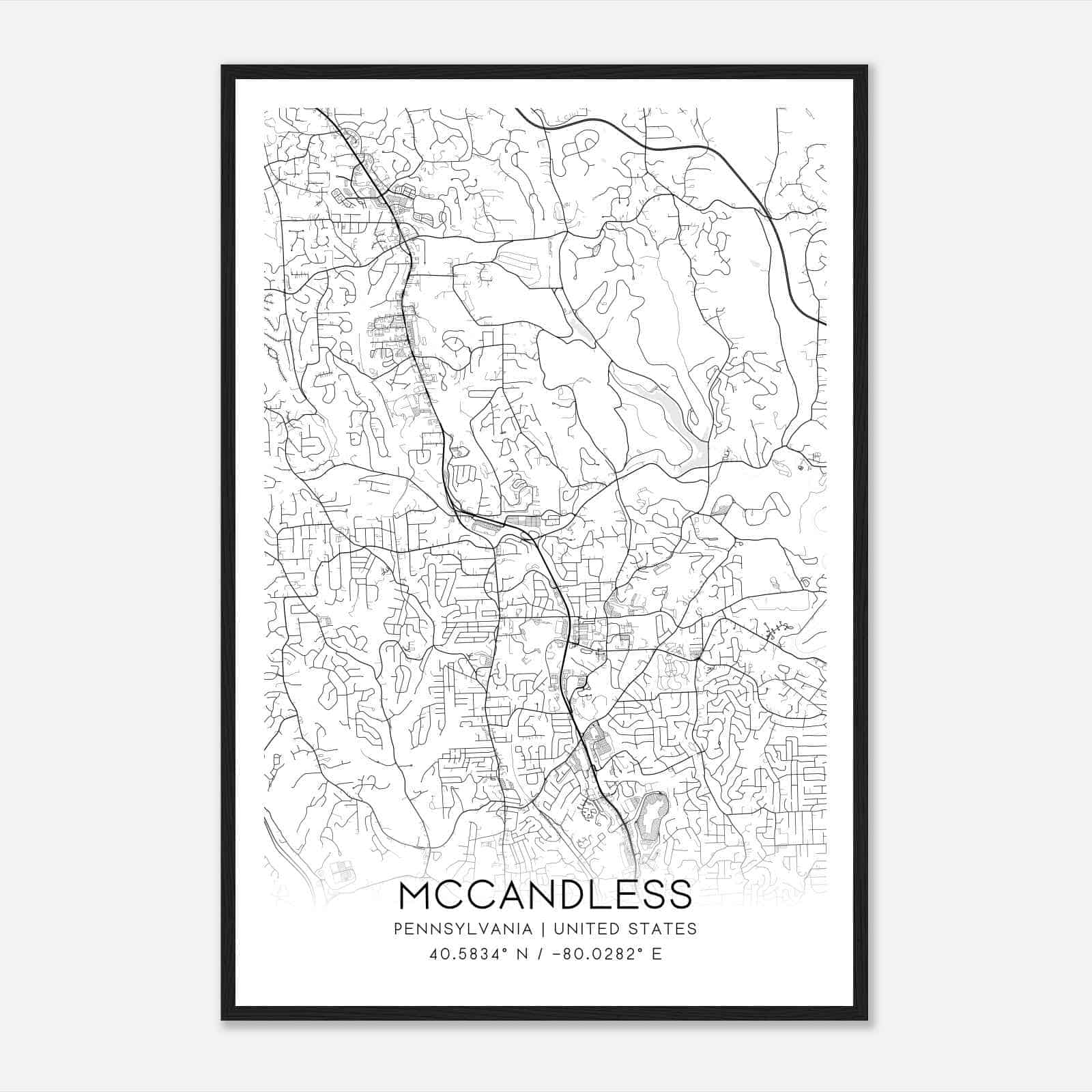 McCandless Pennsylvania Map Poster, Modern Home Decor Wall Art Print