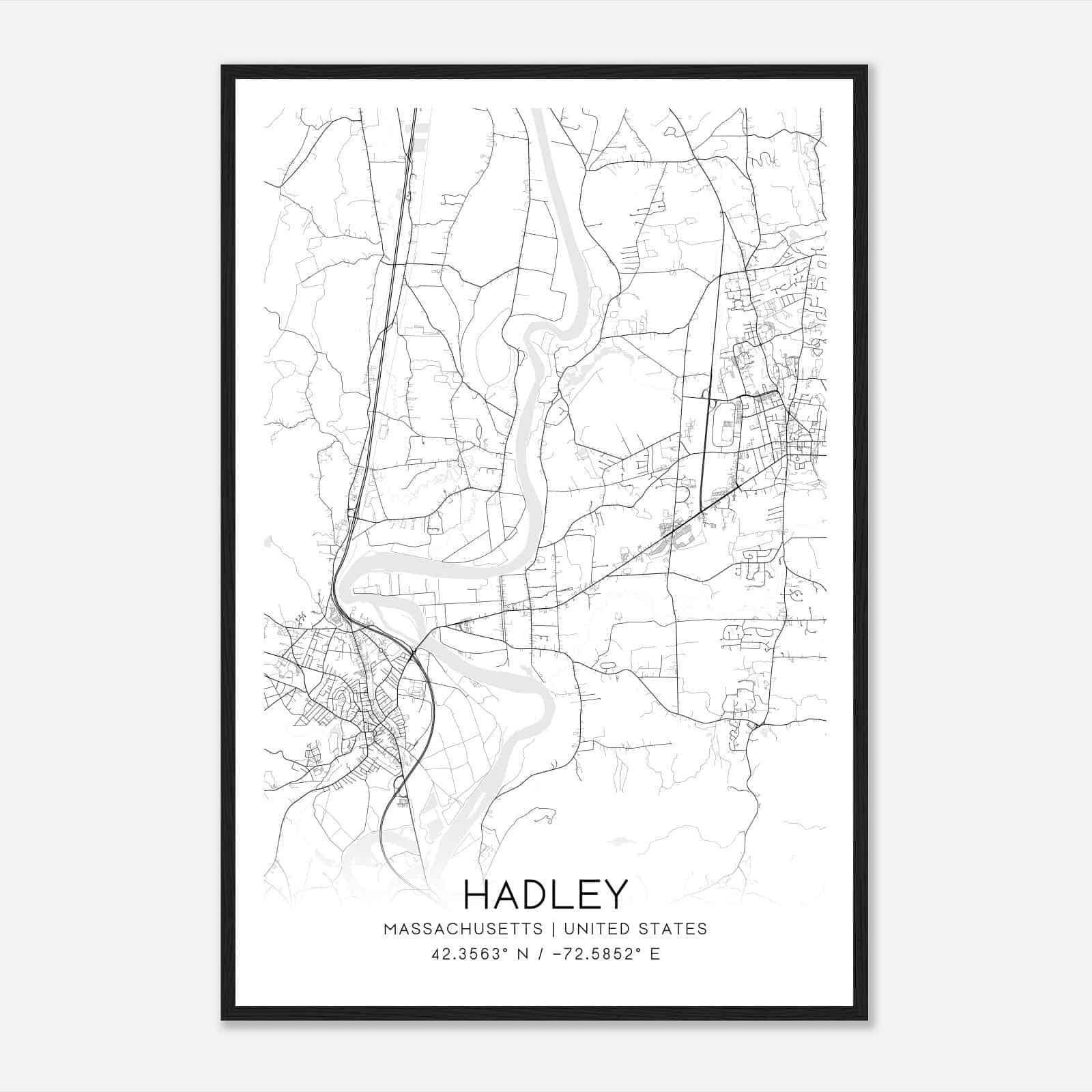 Hadley Massachusetts Map Poster, Modern Home Decor Wall Art Print