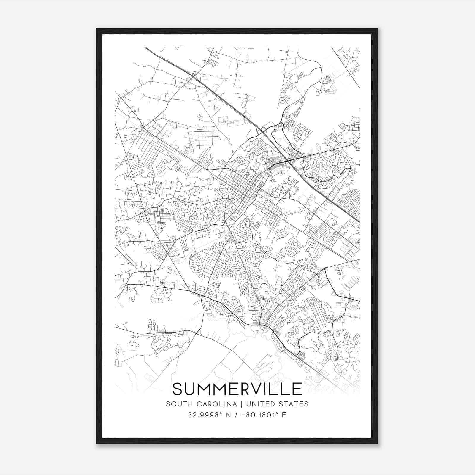 Summerville South Carolina Map Poster, Modern Home Decor Wall Art Print