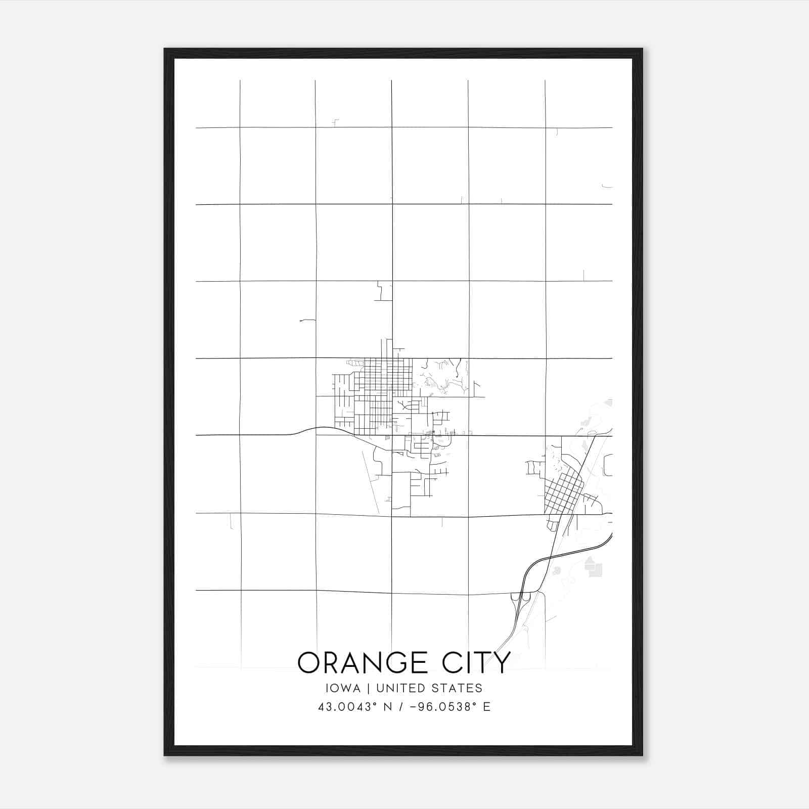Orange City Iowa Map Poster, Modern Home Decor Wall Art Print