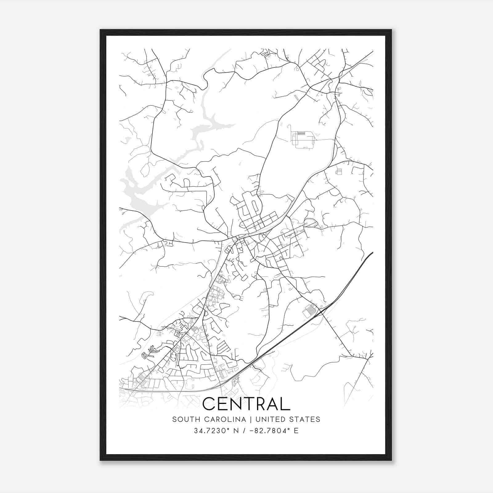 Central South Carolina Map Poster, Modern Home Decor Wall Art Print