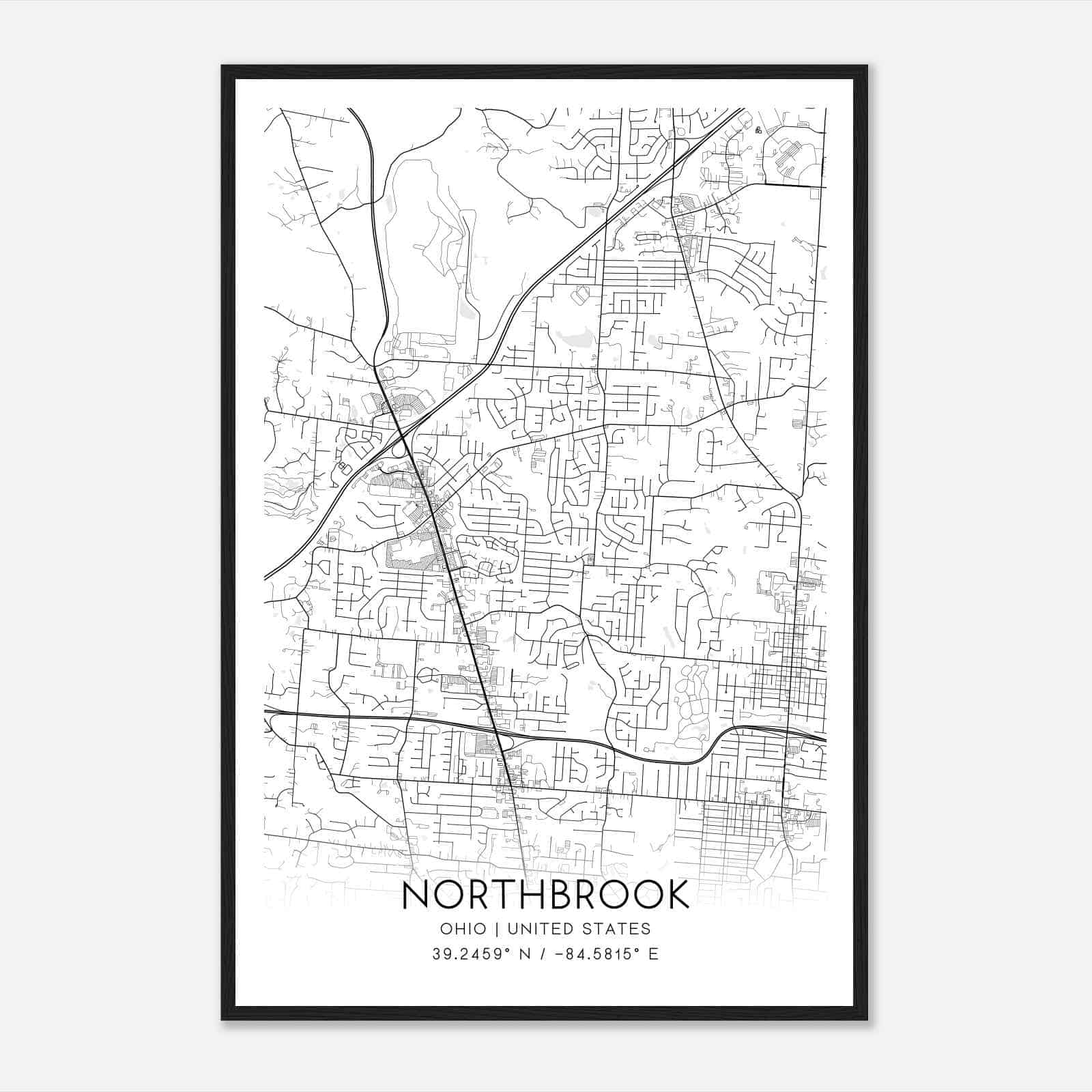 Northbrook Ohio Map Poster, Modern Home Decor Wall Art Print