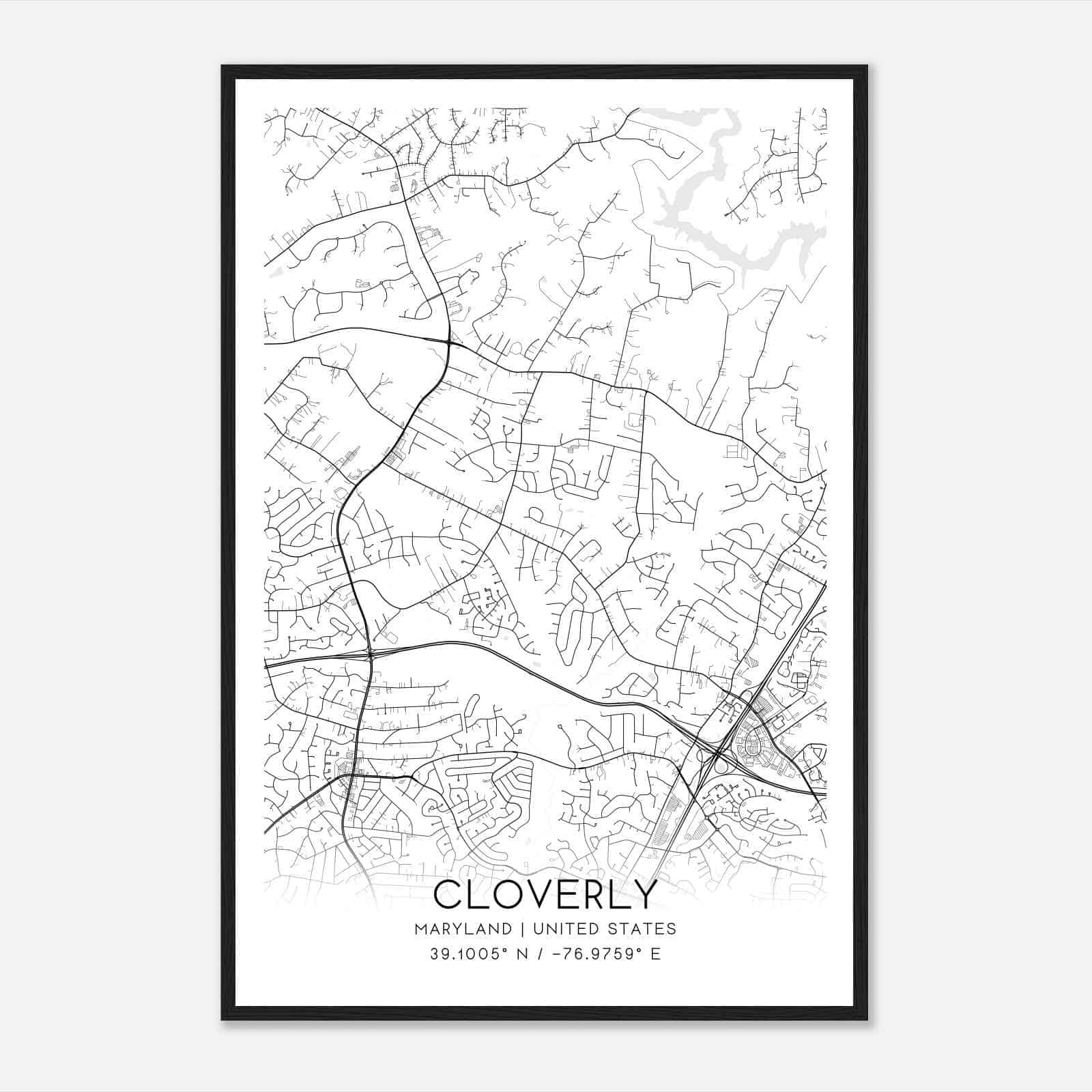 Cloverly Maryland Map Poster, Modern Home Decor Wall Art Print