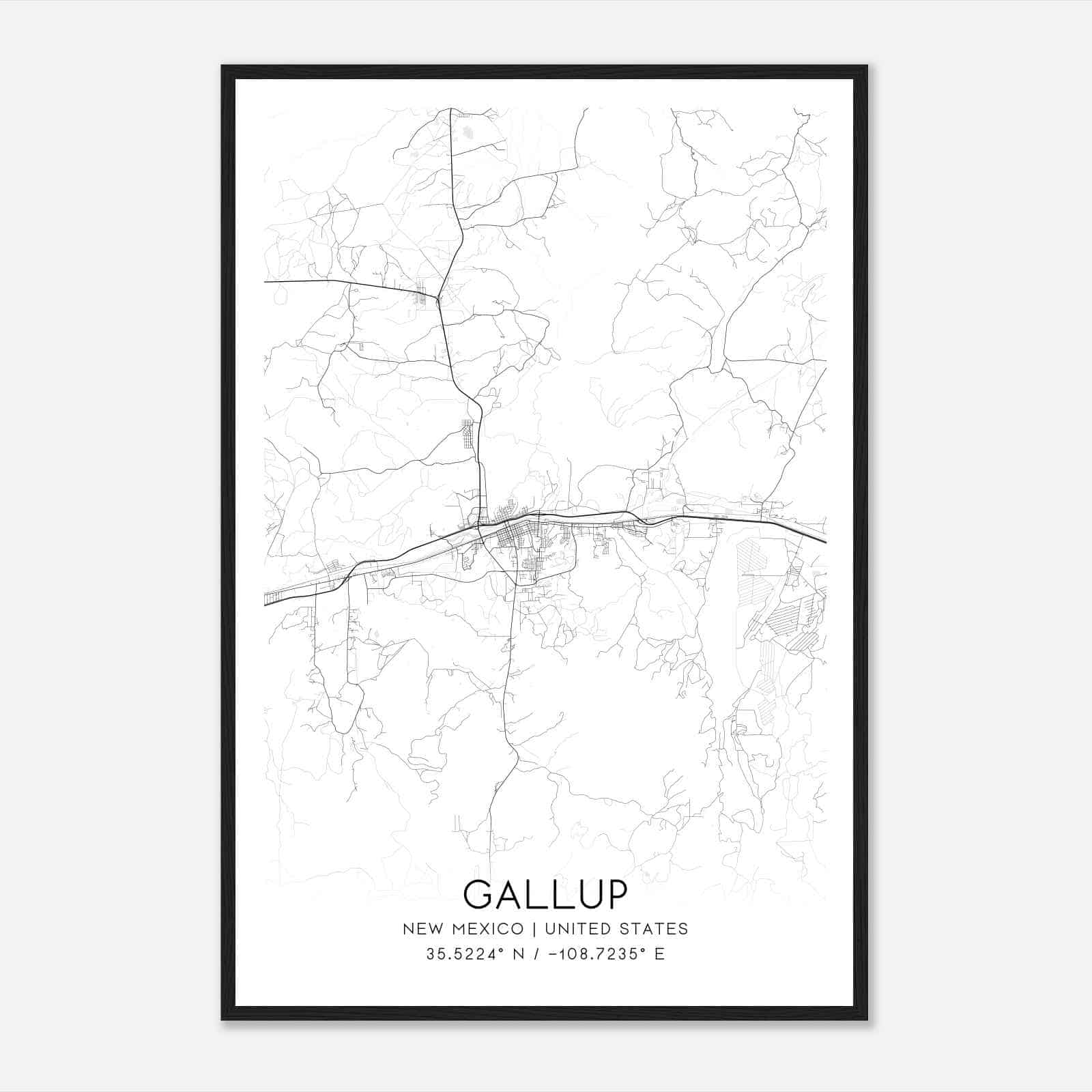 Gallup New Mexico Map Poster, Modern Home Decor Wall Art Print