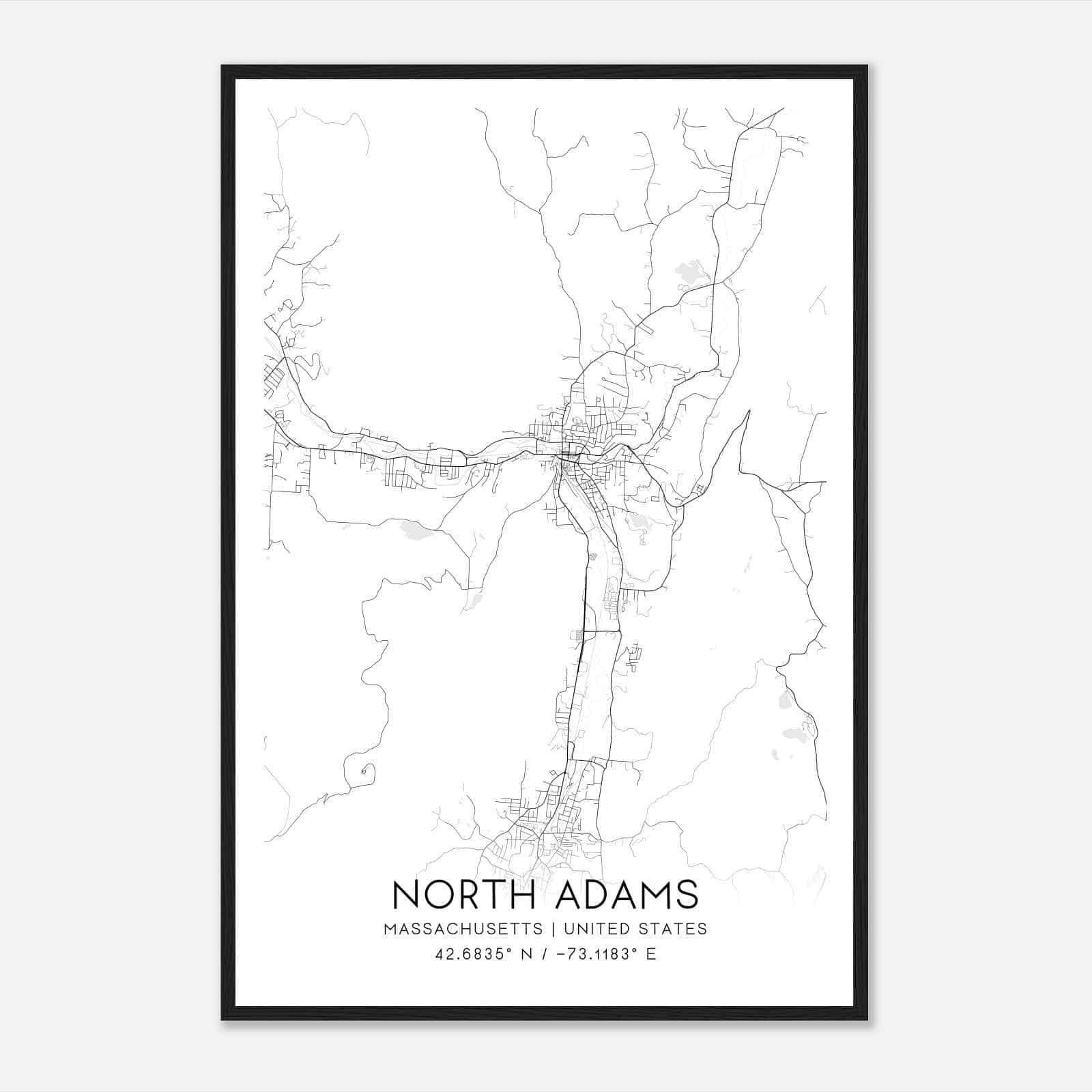 North Adams Massachusetts Map Poster, Modern Home Decor Wall Art Print
