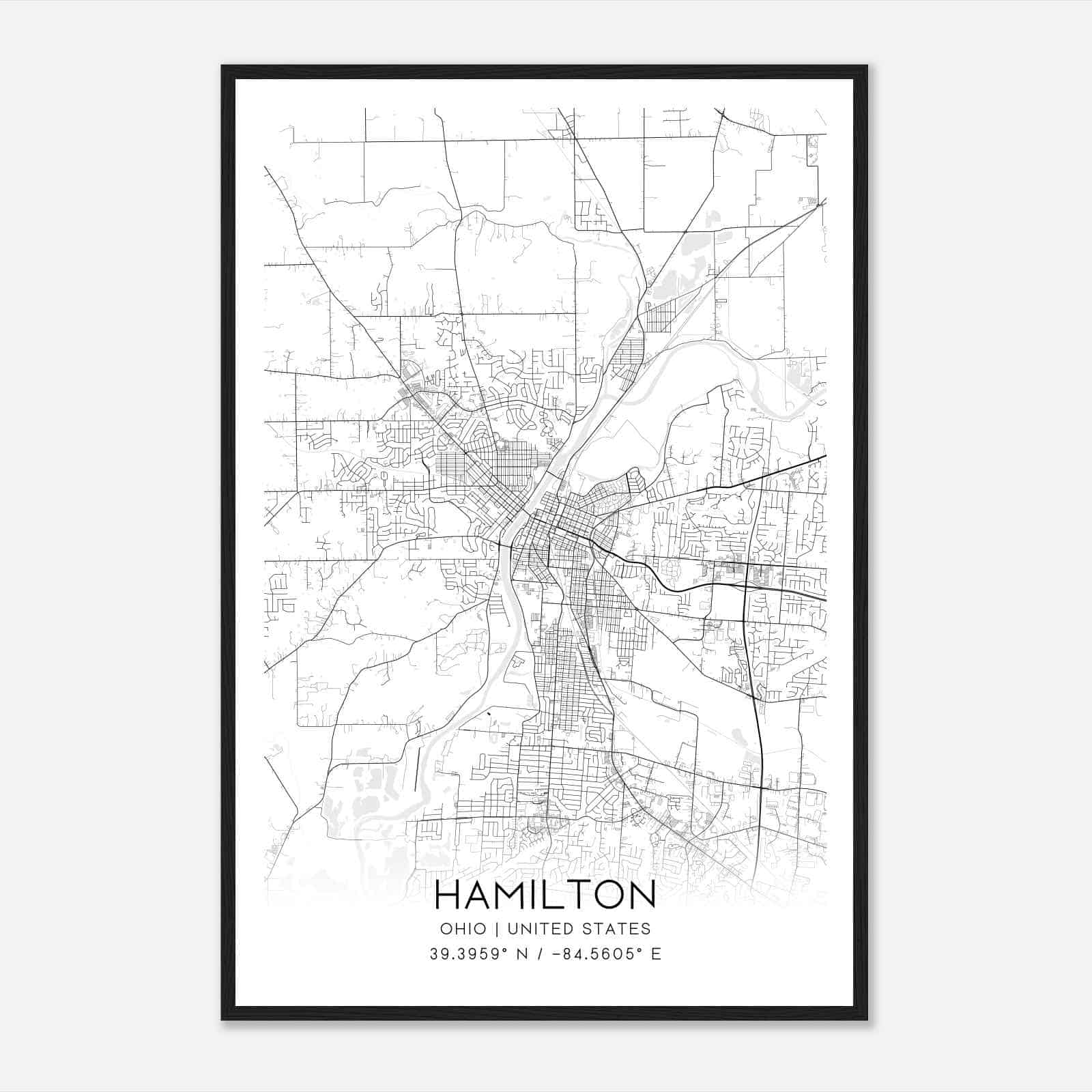 Hamilton Ohio Map Poster, Modern Home Decor Wall Art Print