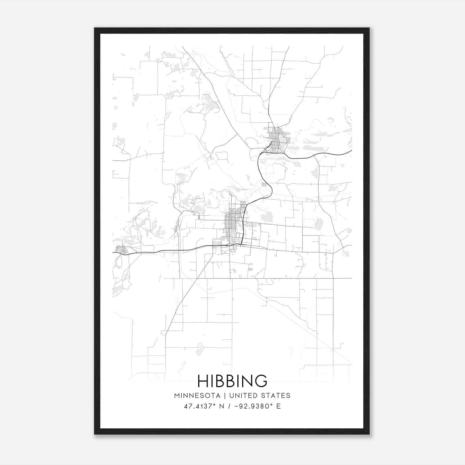 Hibbing Minnesota Map Poster, Modern Home Decor Wall Art Print