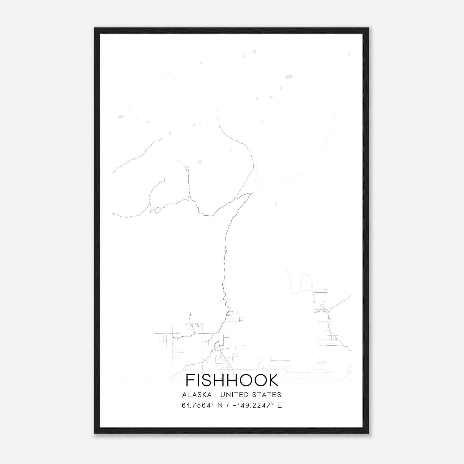 Fishhook Alaska Map Poster, Modern Home Decor Wall Art Print