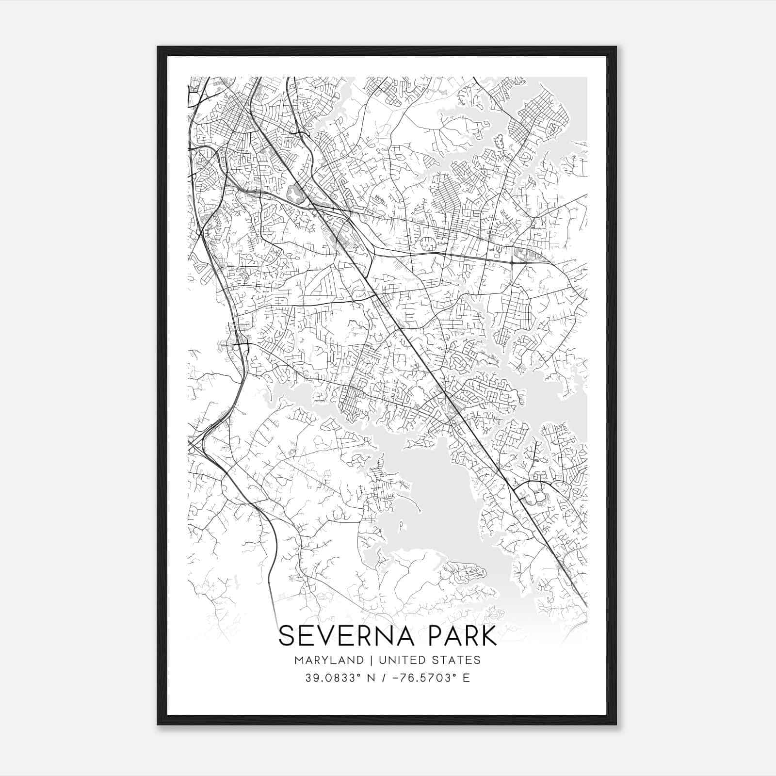 Severna Park Maryland Map Poster, Modern Home Decor Wall Art Print