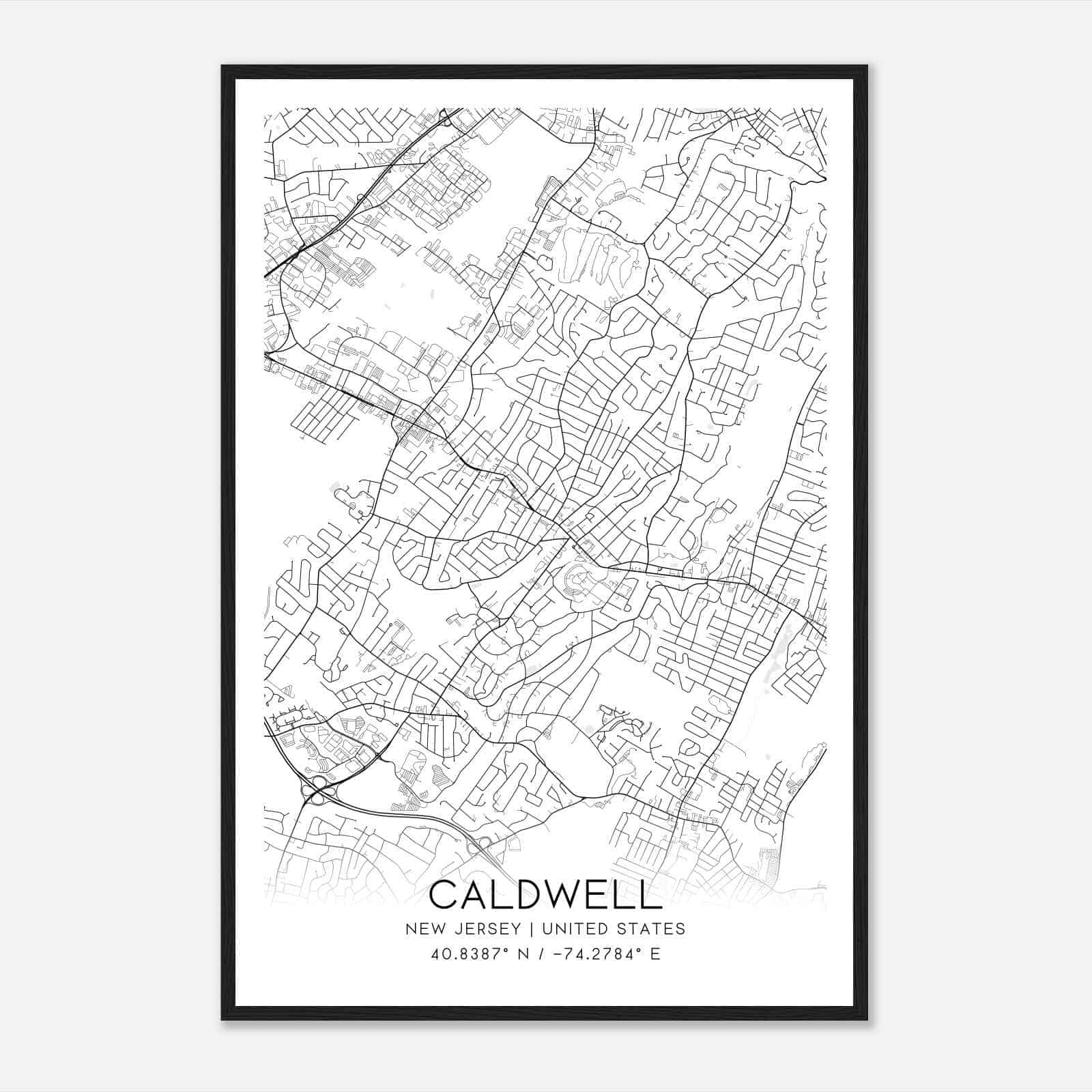 Caldwell New Jersey Map Poster, Modern Home Decor Wall Art Print