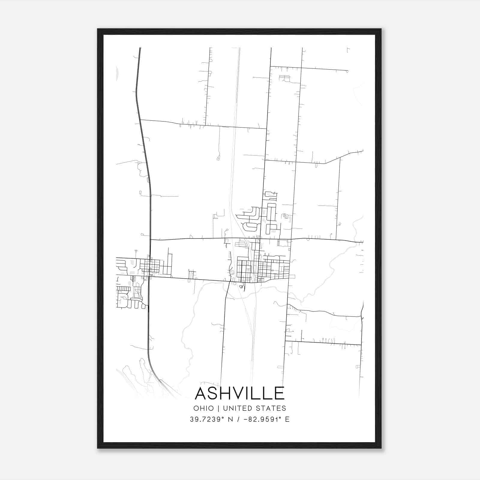 Ashville Ohio Map Poster, Modern Home Decor Wall Art Print