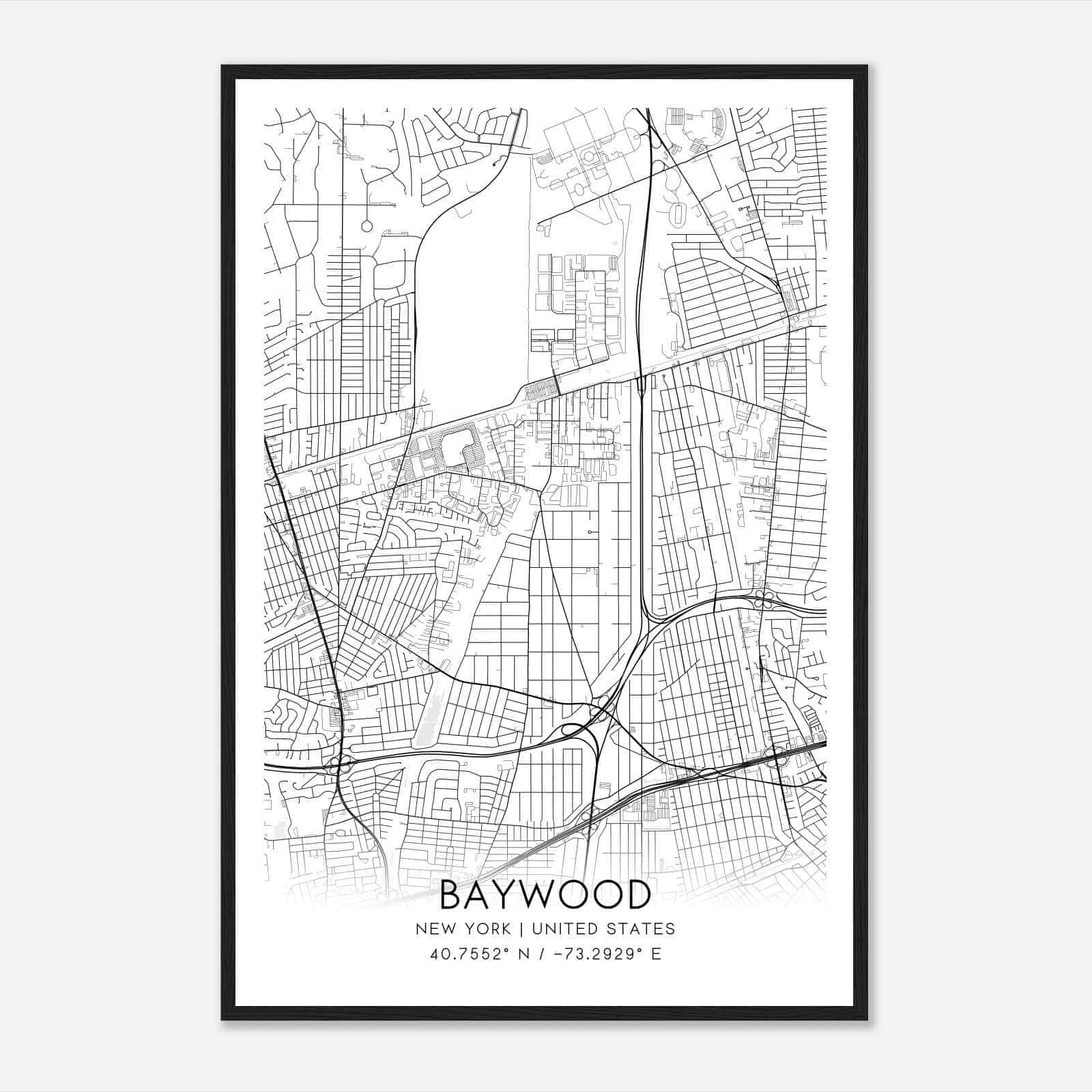 Baywood New York Map Poster, Modern Home Decor Wall Art Print