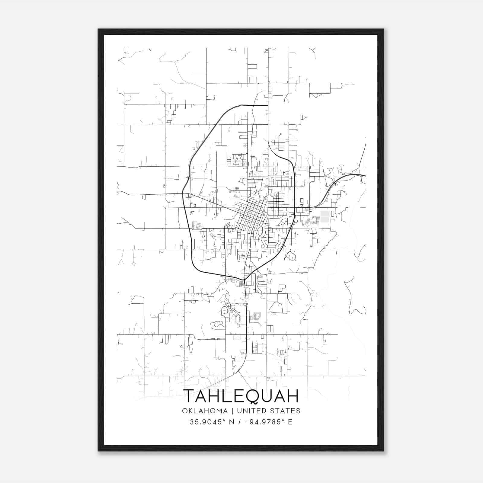 Tahlequah Oklahoma Map Poster, Modern Home Decor Wall Art Print